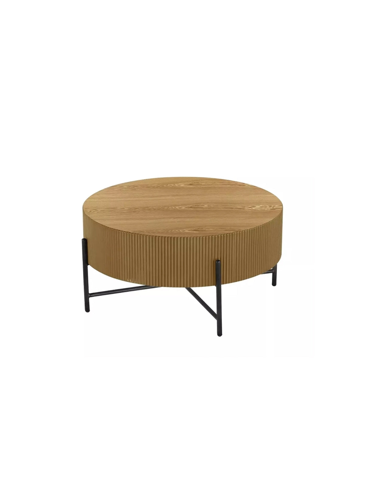 Stolik kawowy Corbi 80 cm okrągły blat dąb czarny metalowy stelaż