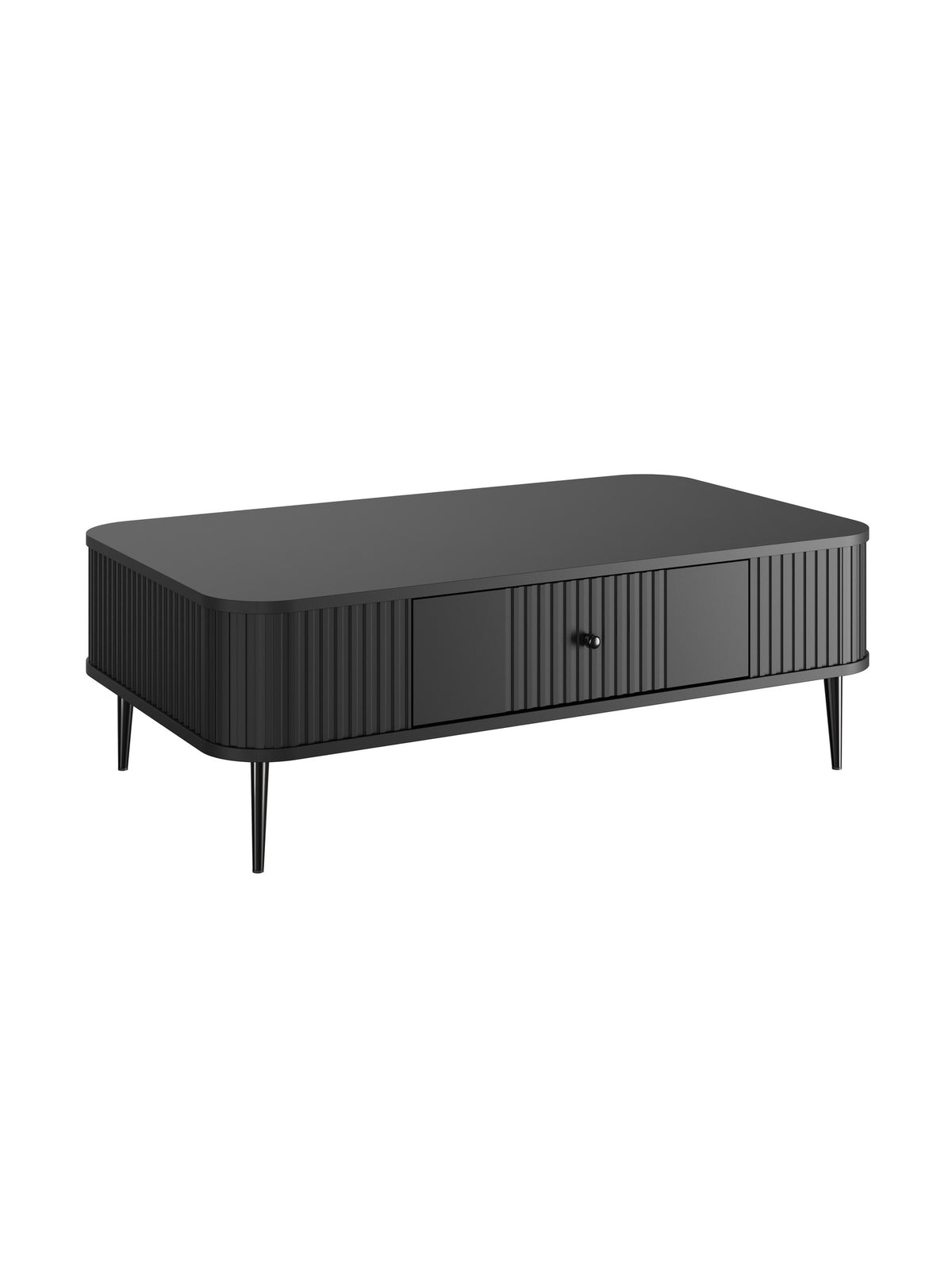 Czarny stolik kawowy Vesper 103x60 cm z jedną ryflowaną szufladą i czarnymi nogami metalowymi