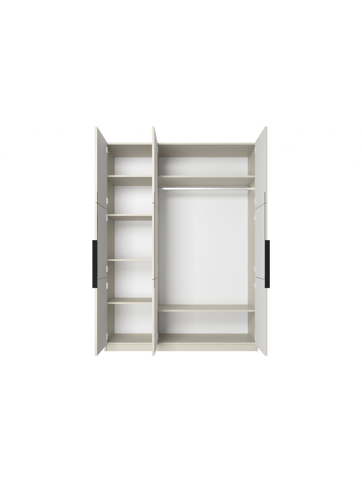 Skříň Asha 150 cm kasmírová barva s 3 dveřmi, otevřená s policemi a tyčí