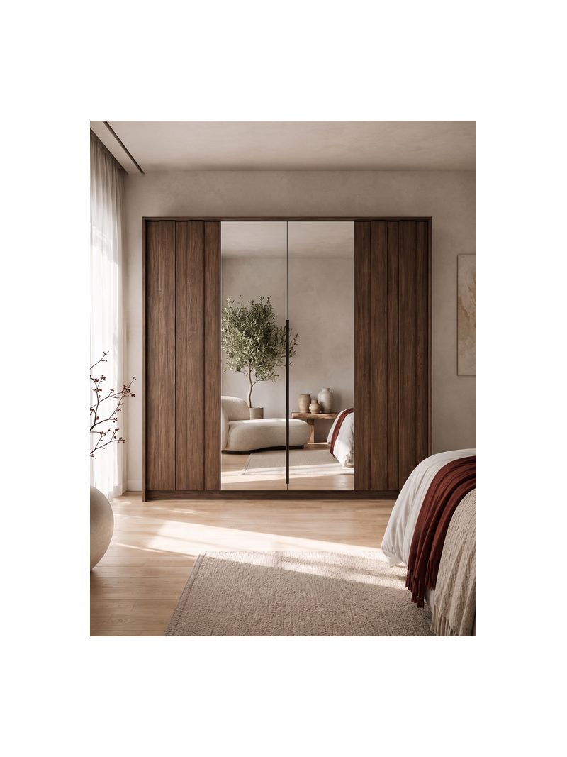 Skříň Flaro 223 cm se zrcadlem a LED osvětlením, dub dunin