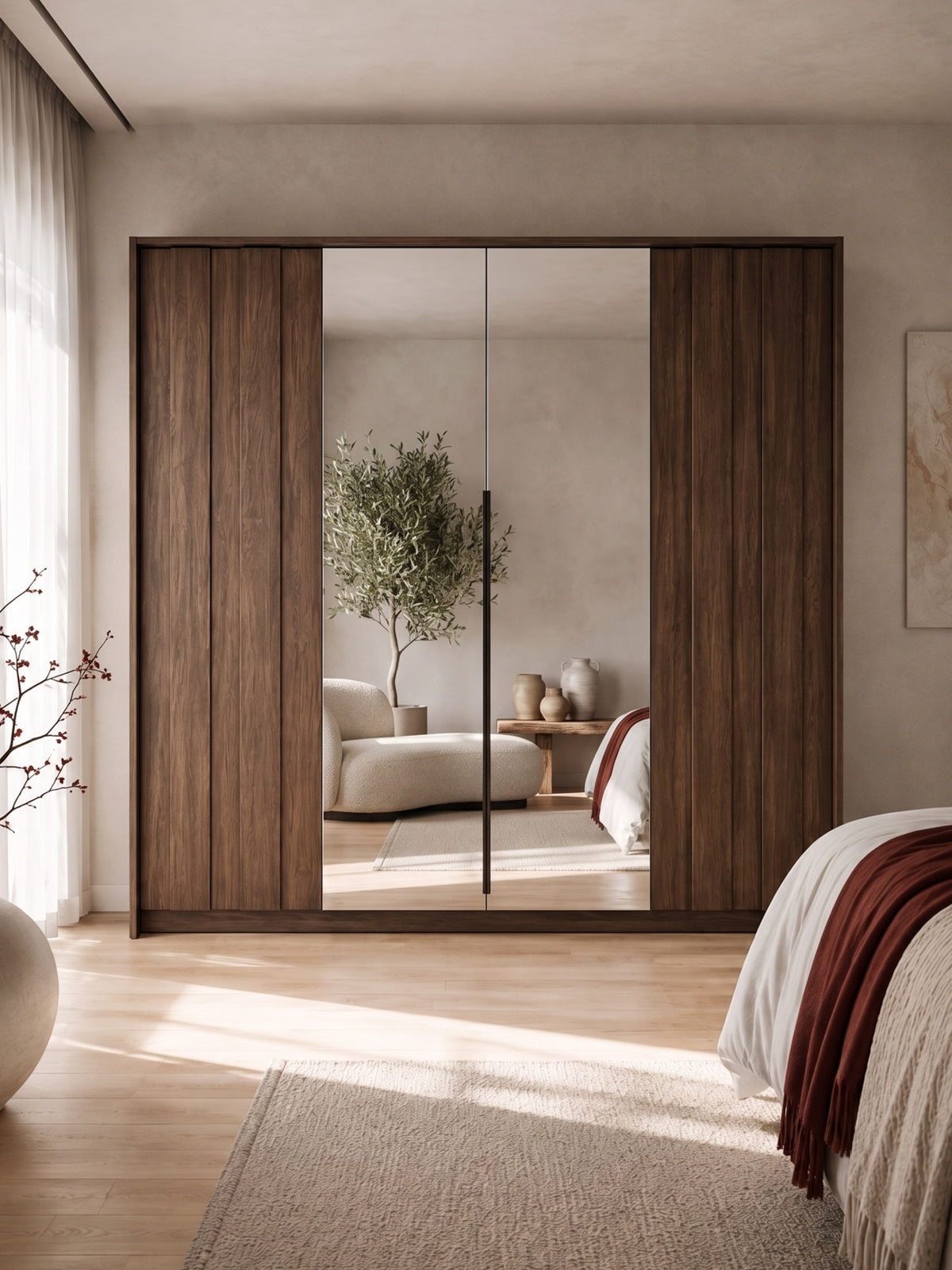 Skříň Flaro 223 cm se zrcadlem a LED osvětlením, dub dunin