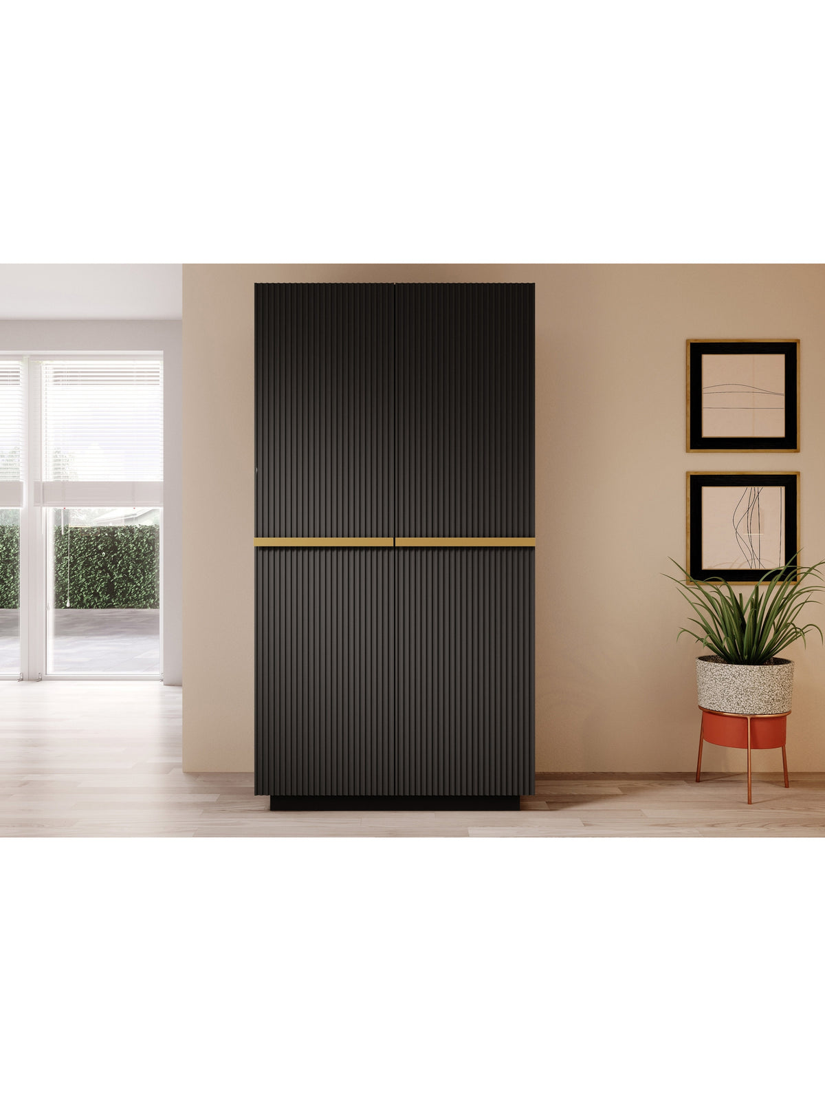 skříň Nicole 100 cm se zásuvkami - černá mat / zlote Úchytky