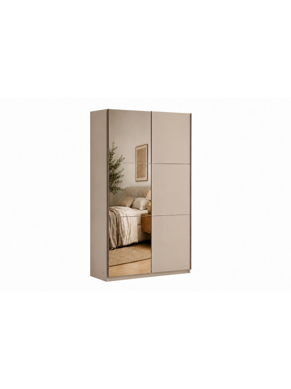 Posuvná skříň Laris 120 cm béžová s zrcadlem na dvířkách