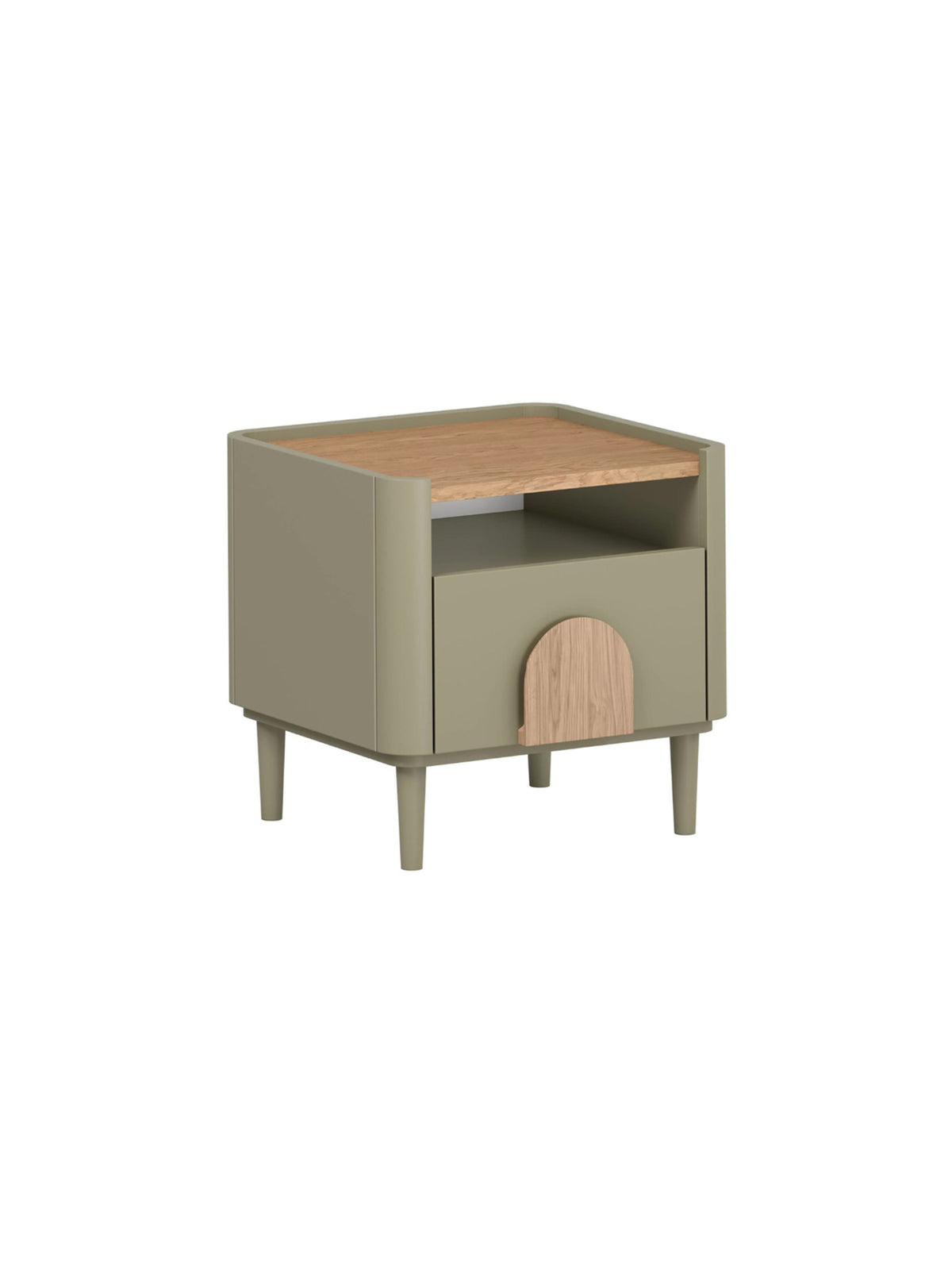 Noční stolek Amilio 50 cm v eukalyptu s šuplíkem a deskou dub baltic dune