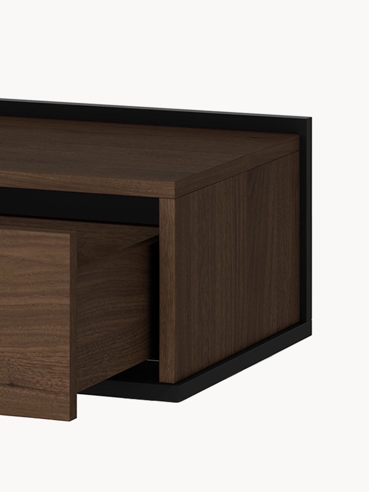 Závěsný noční stolek Zenar 50 cm ořech elegant s černým korpusem a zásuvkou