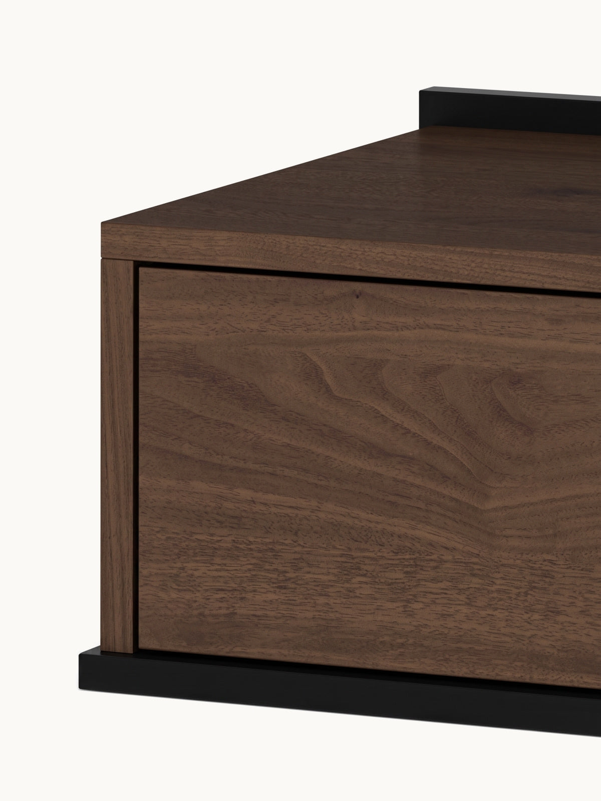 Závěsná noční skříňka Zenar s šuplíkem v barvě orzech elegant a černá, detail přední strany