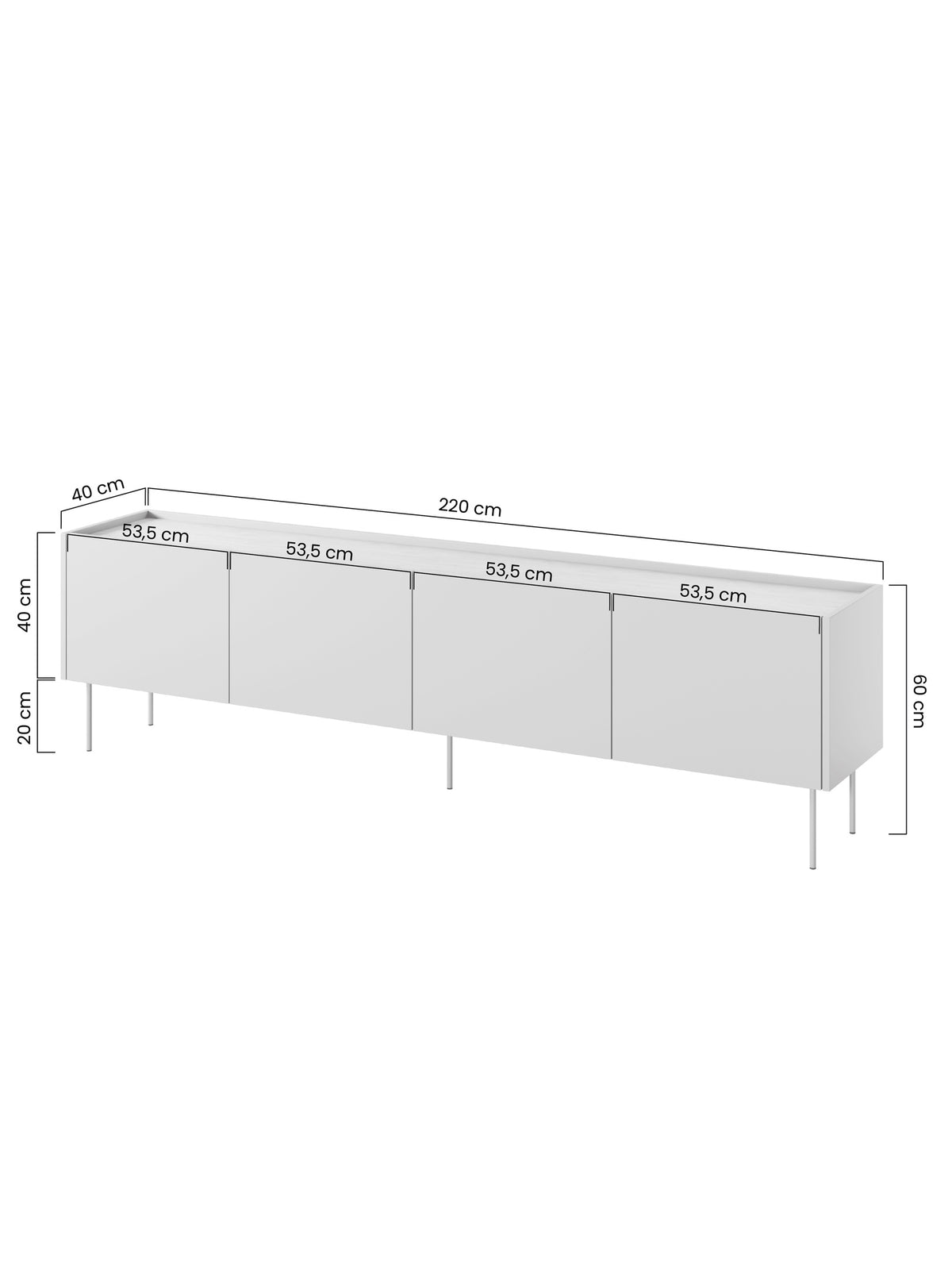 TV skříňka Desin 220 cm cihlově červená ceramic red se 2 skrytými zásuvkami a dubovým topem