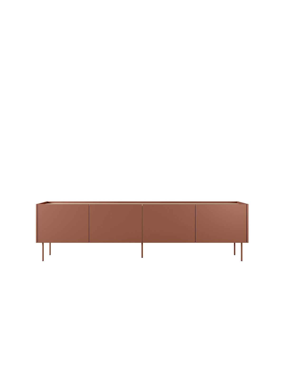 TV stolek Desin 220 cm bordó ceramic red s kovovými nohami, pohled zepředu