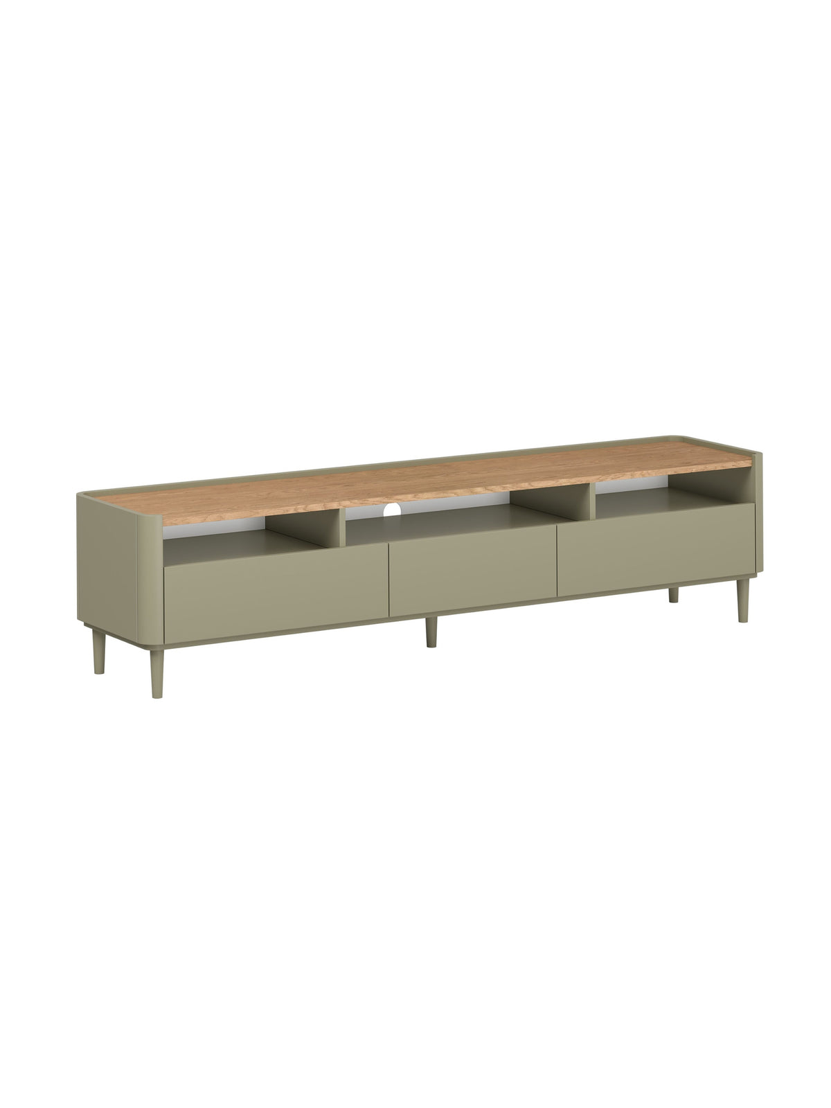 RTV skříňka Elivo 200 cm s nohami v barvě eukalyptu s deskou dub baltic dune