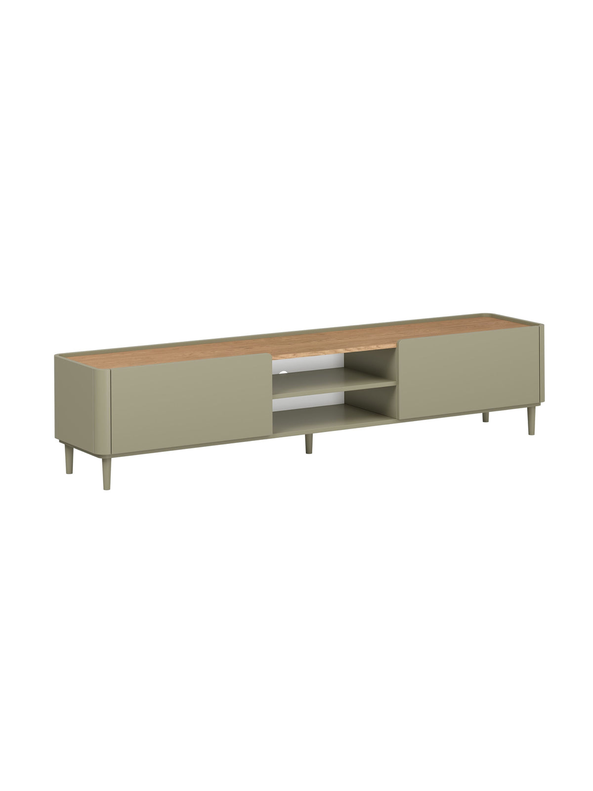 RTV skříňka Elivo 220 cm na nohách v barvě eukalyptus s deskou dub baltic dune