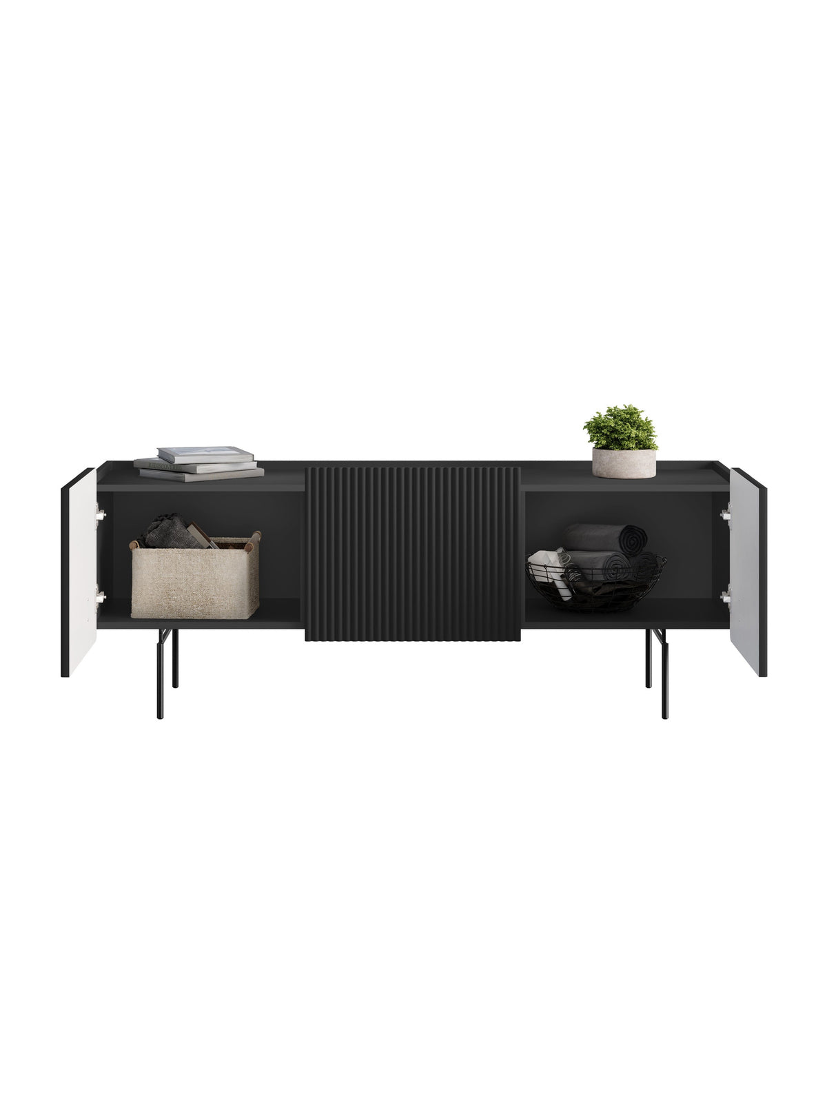 skříňka RTV Malmi 150 cm - černá mat / černá nozki