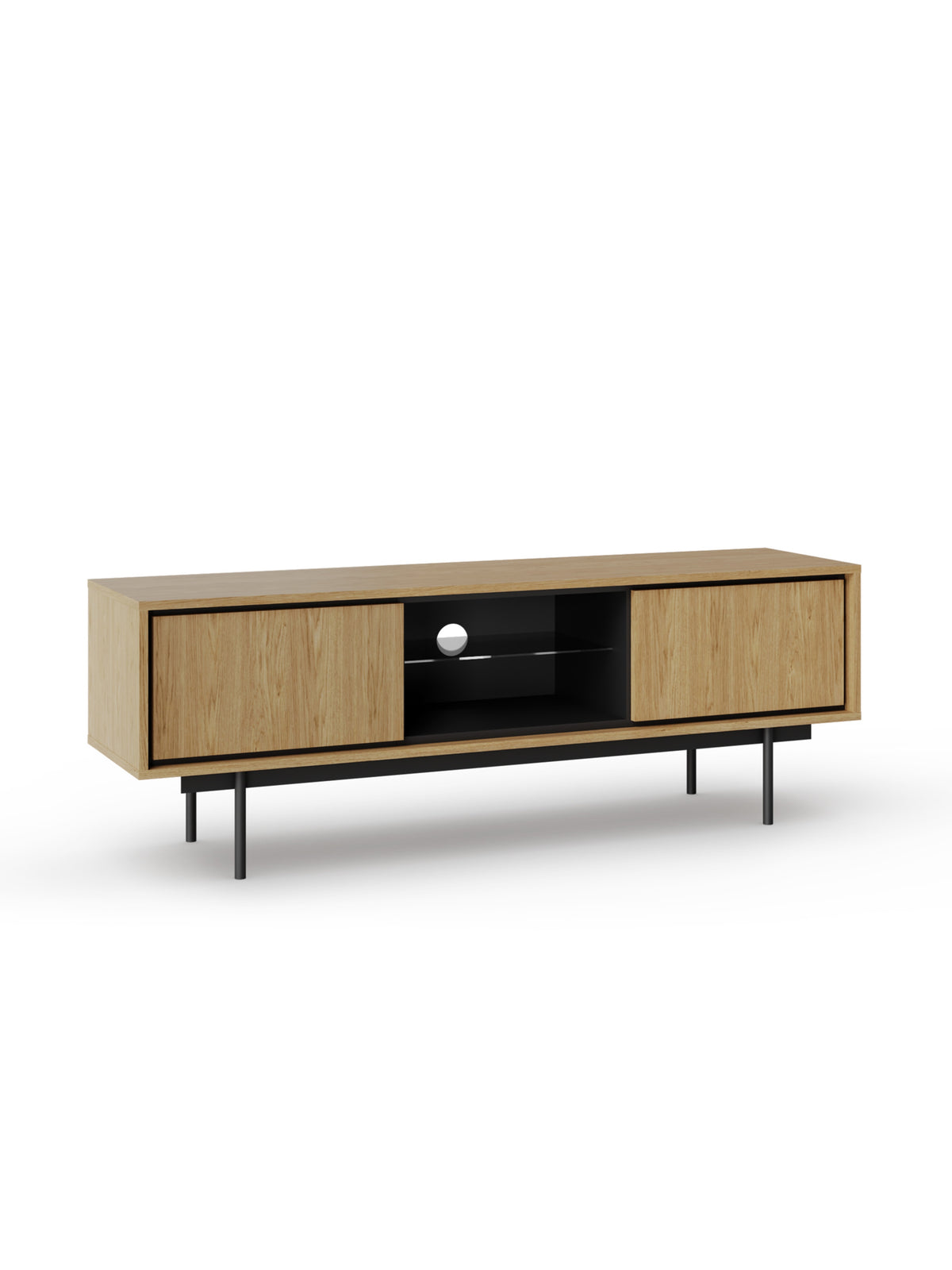 TV stolek Rocco 150 cm dub baltic dune s černými nohami, 2 dveřmi a otvorem pro kabely