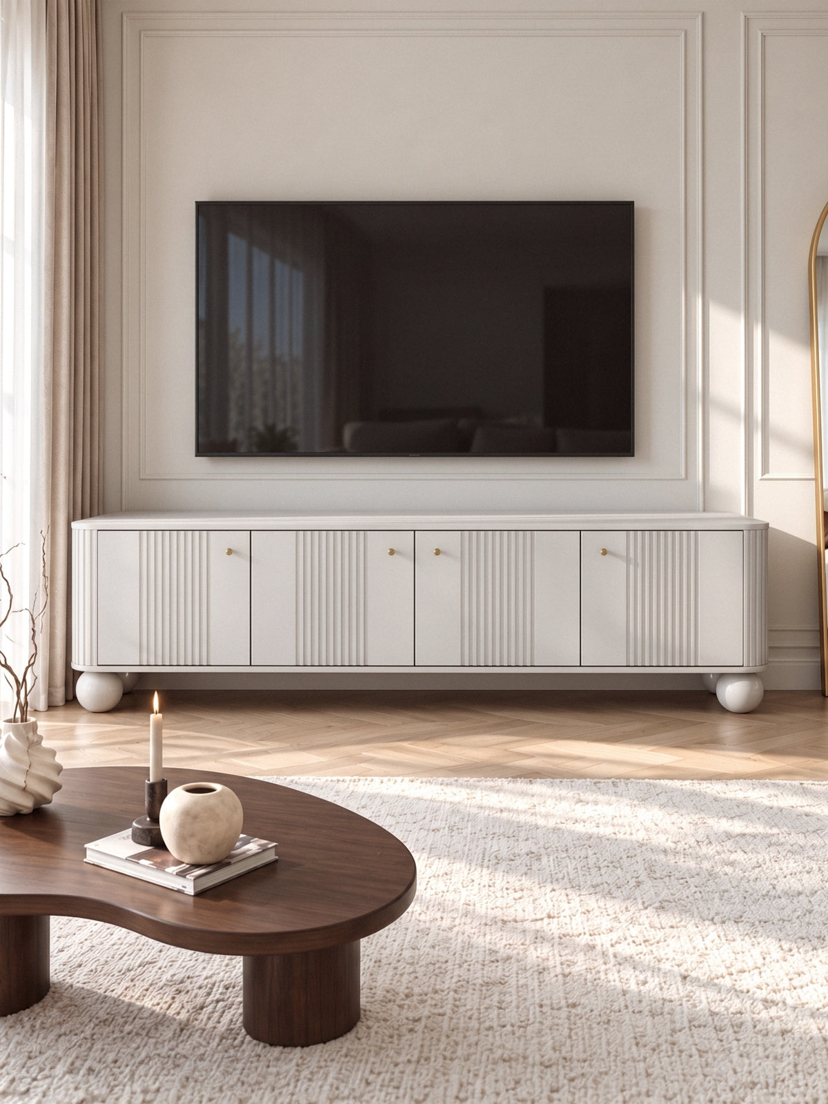skříňka RTV Vesper 4D 187 cm - kašmír / zlote Úchytky / Nohy kule