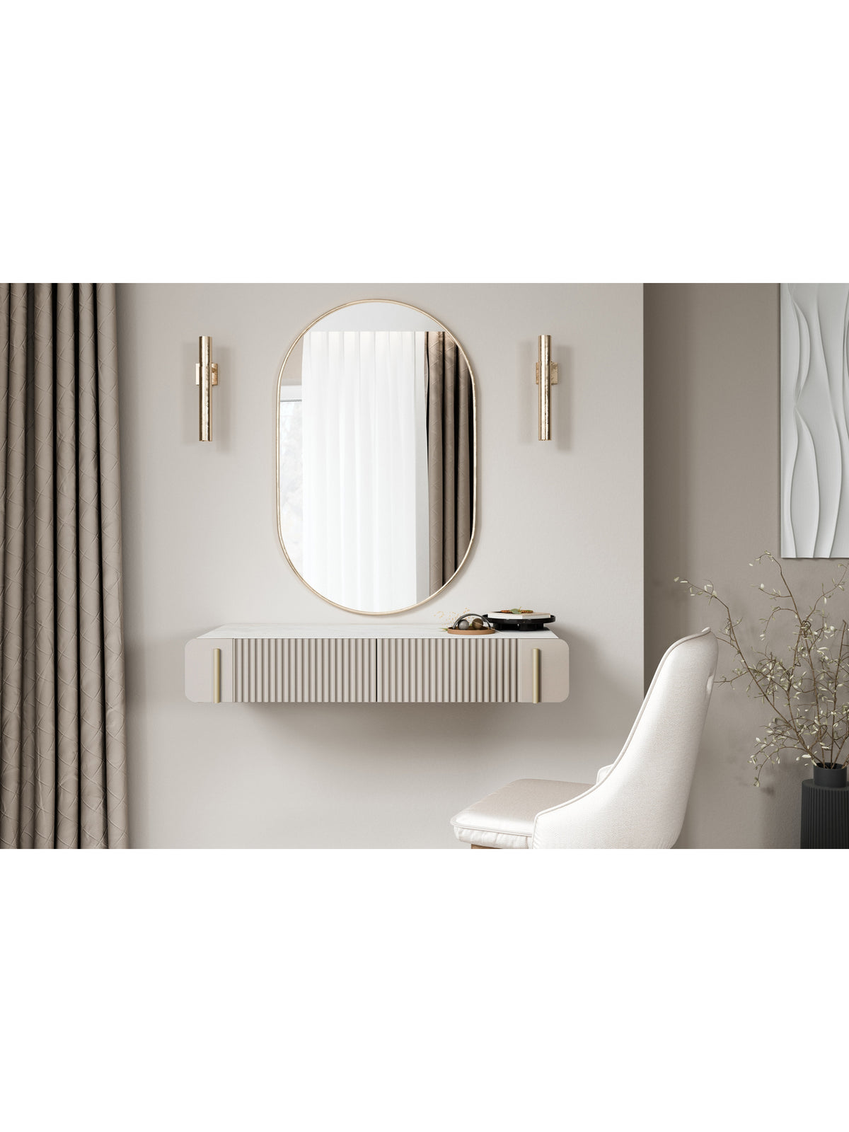 Závěsný toaletní stolek Malmi 100 cm v barvě kašmír se dvěma zásuvkami Modern Organic