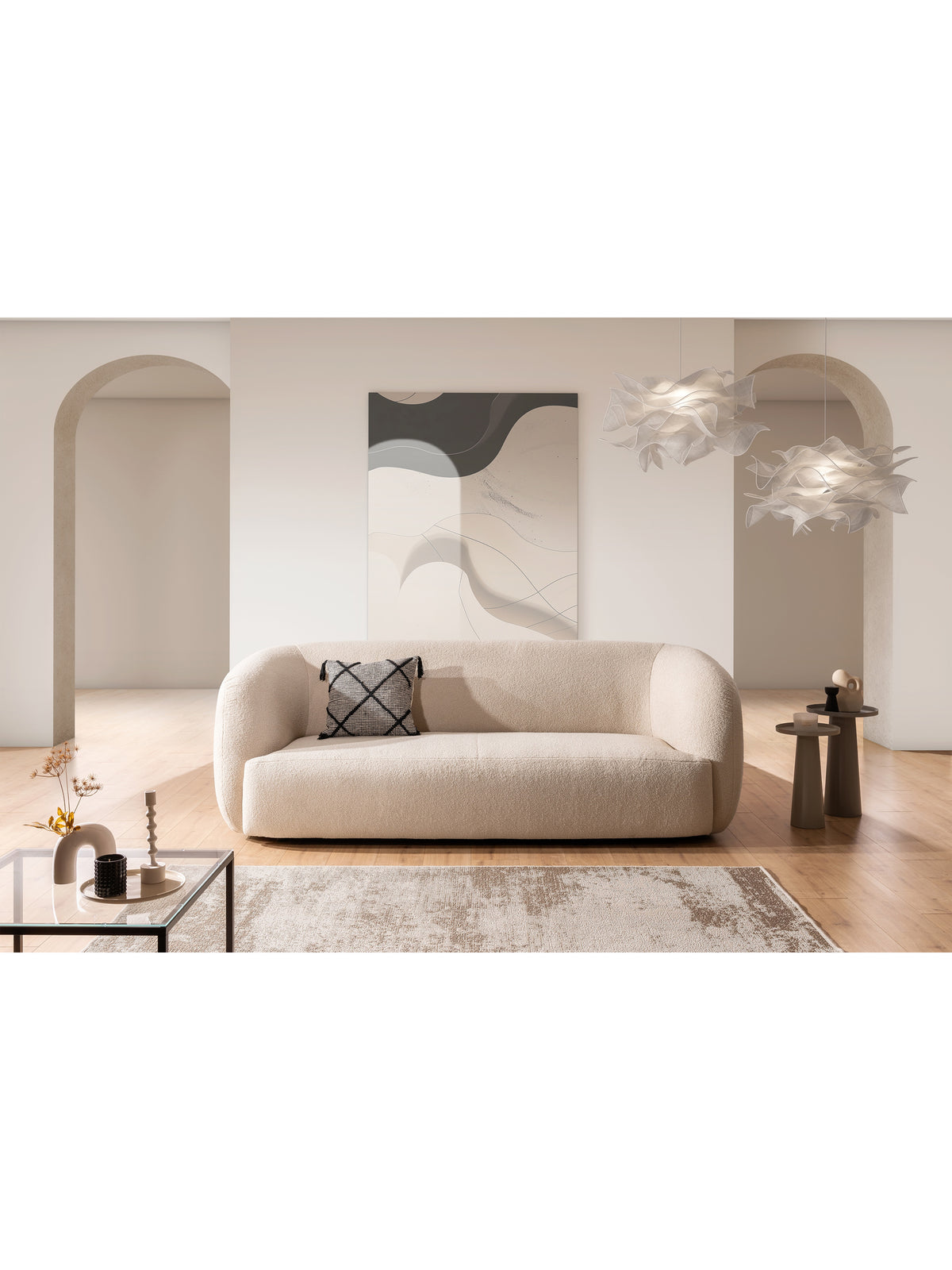 Třímístná pohovka Dalin III v béžové barvě, moderní design, pohled zepředu