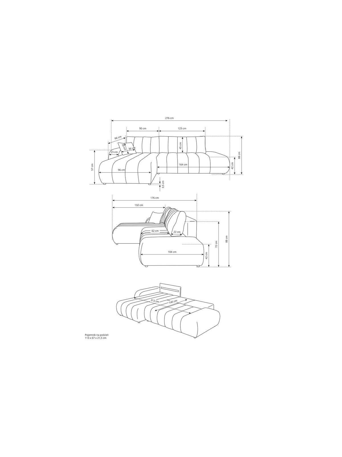 Levé rohové sofa Zelio v světle béžové boucle látce, boční pohled