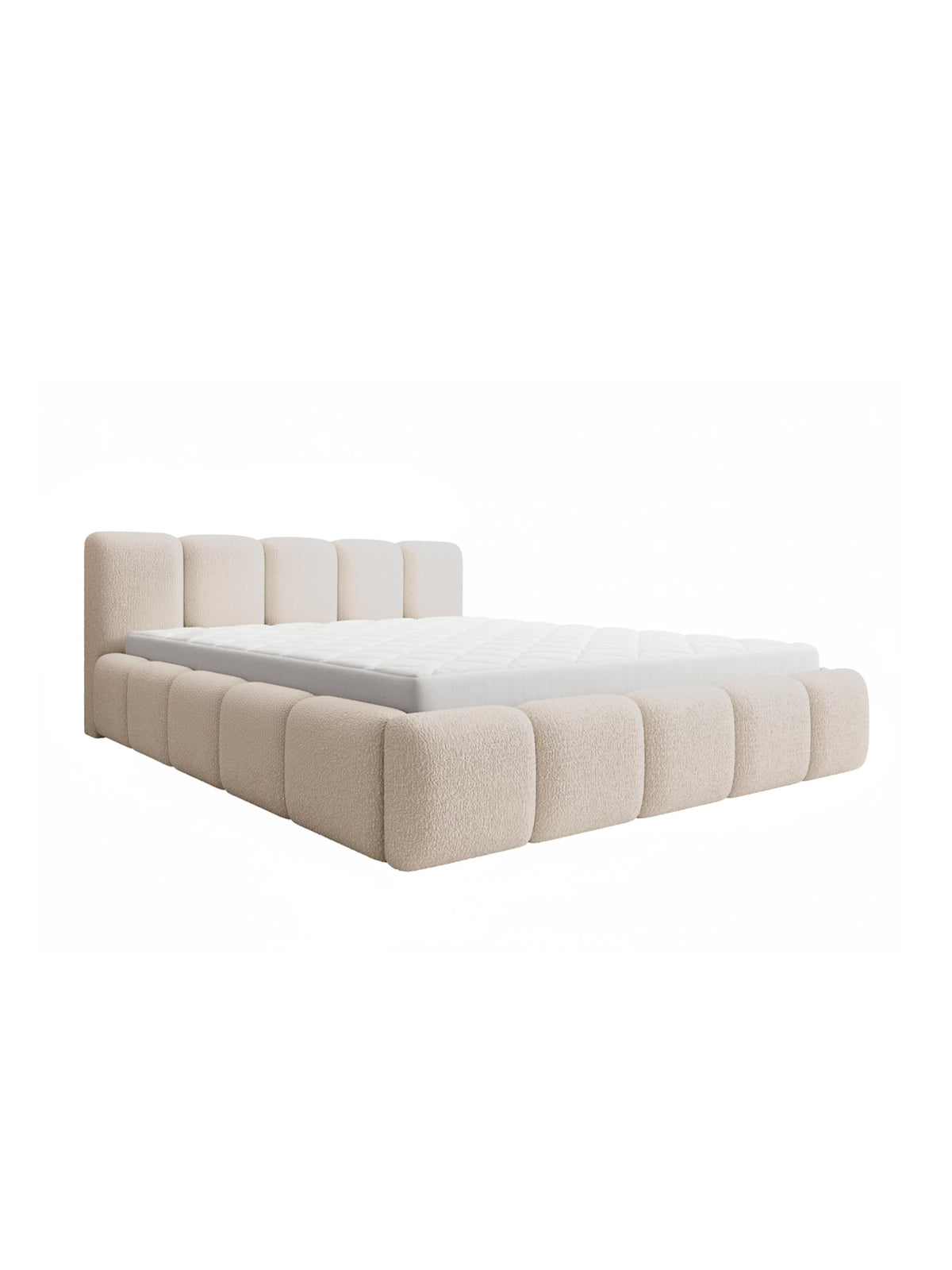 Čalouněná postel Tesia 180x200 světlá s vysokým prošívaným čelem, pohled ze strany