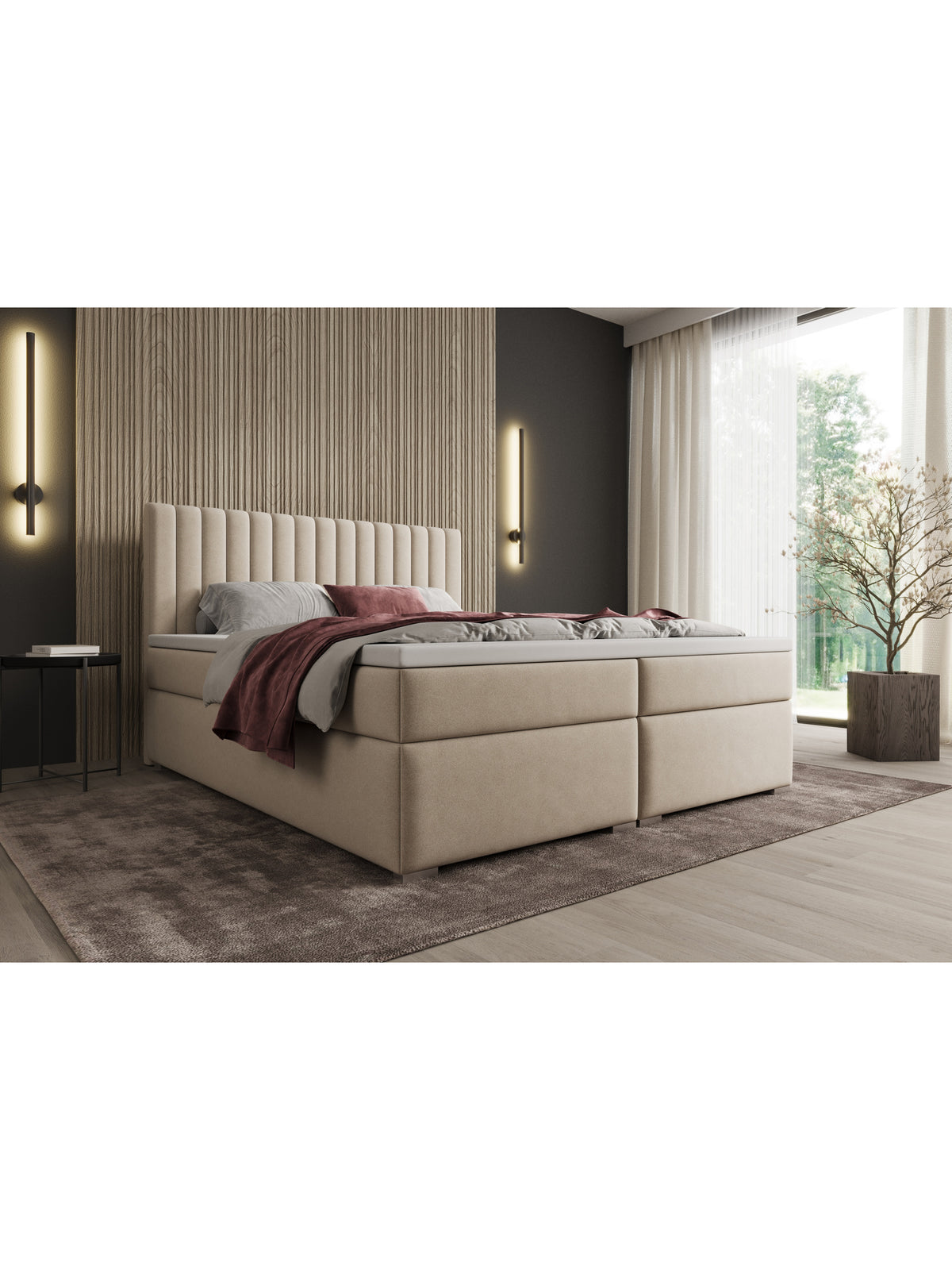 Kontinentální postel Solani 180x200 v světlém sametovém potahu s úložnými boxy