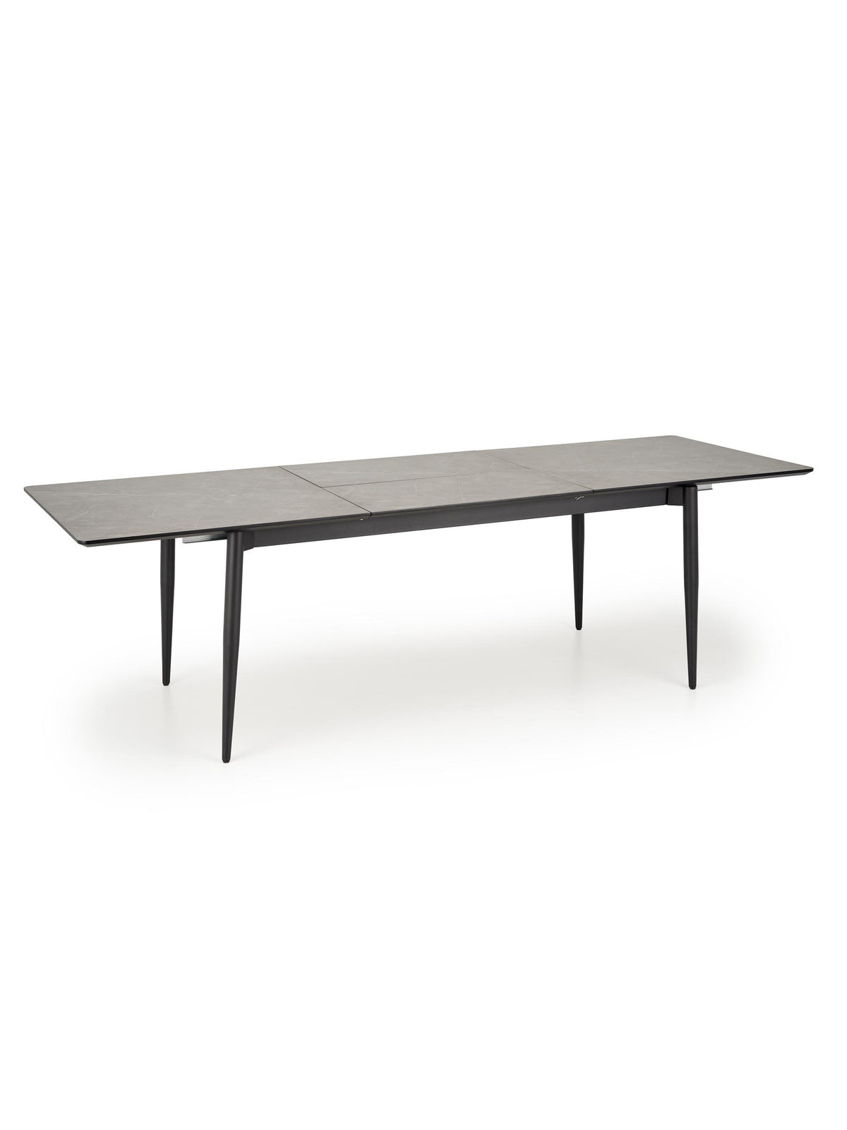 Rozkládací stůl Forge 180-260x90 cm s černými nohami a šedým mramorovým povrchem