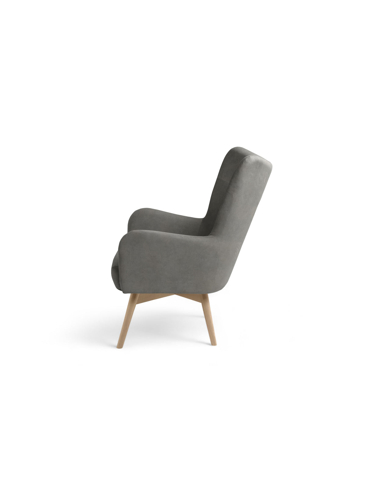 Šedé křeslo Uszak Nordic skandinávský styl z lesklého plyše Cloud 87, pohled z boku