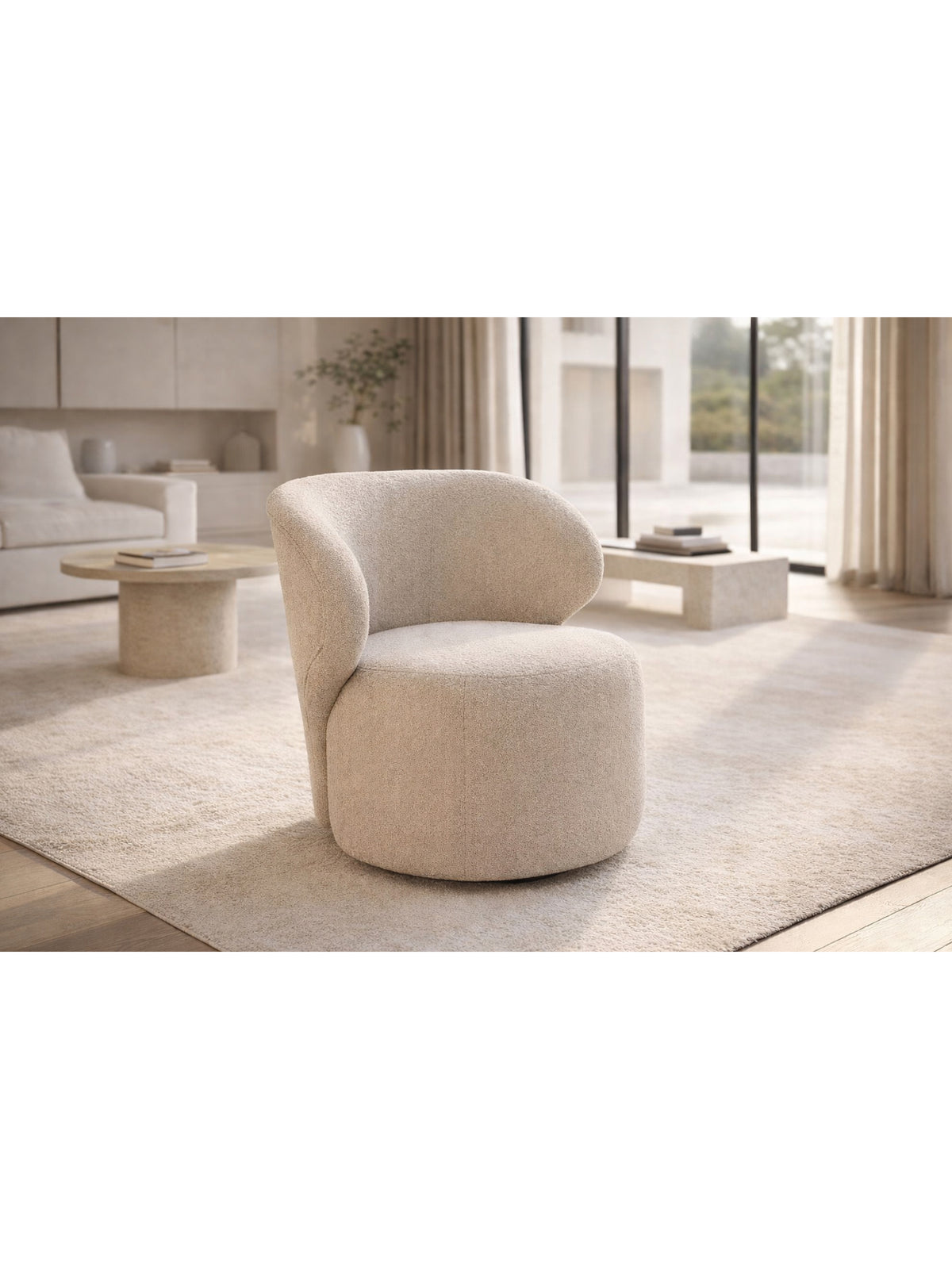 Obrotowy fotel wypoczynkowy Cocoon w jasnym kolorze, nowoczesny design