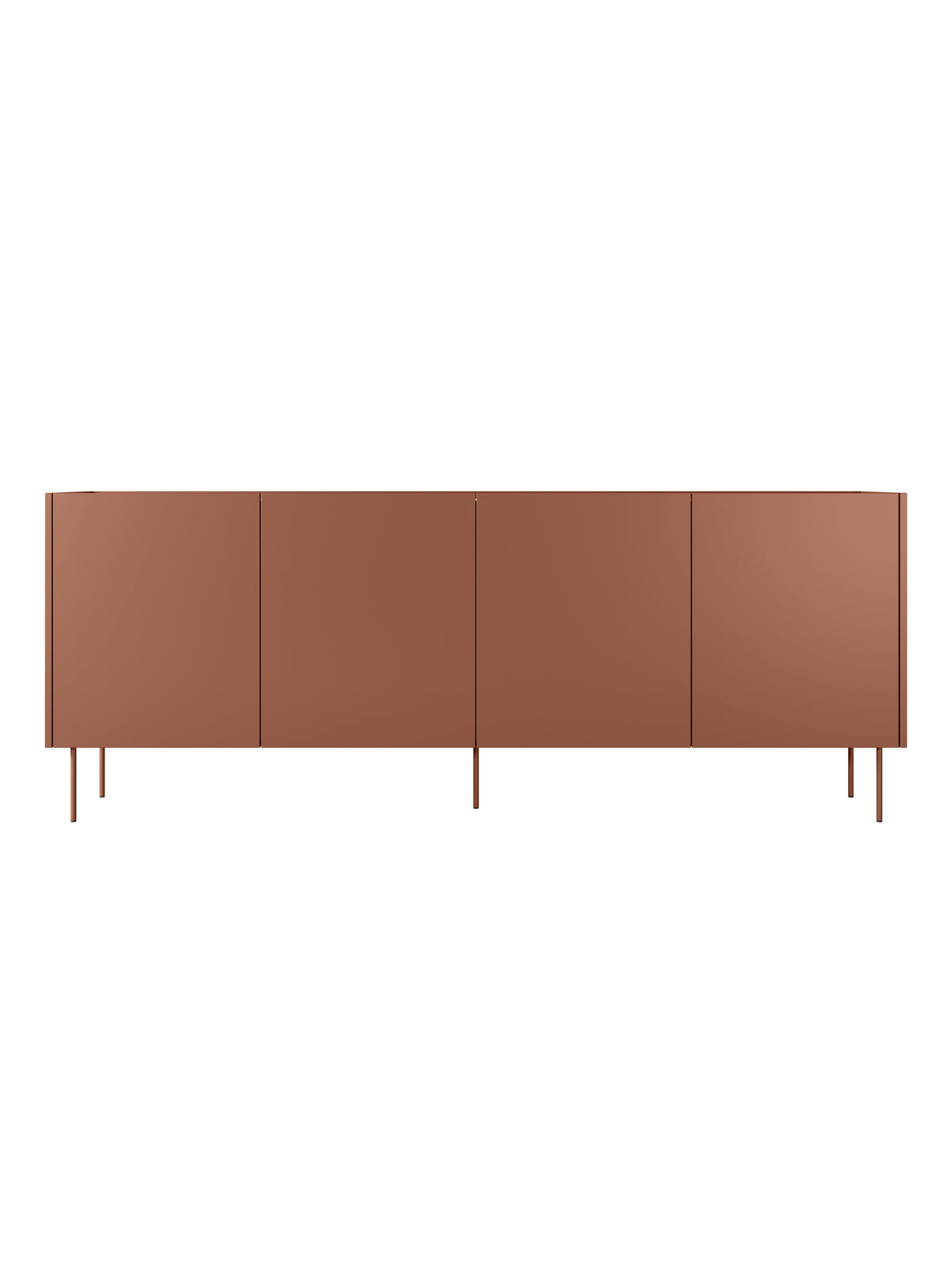 Komoda Desin 220 cm čtyřdveřová v barvě ceramic red s deskou dub nagano