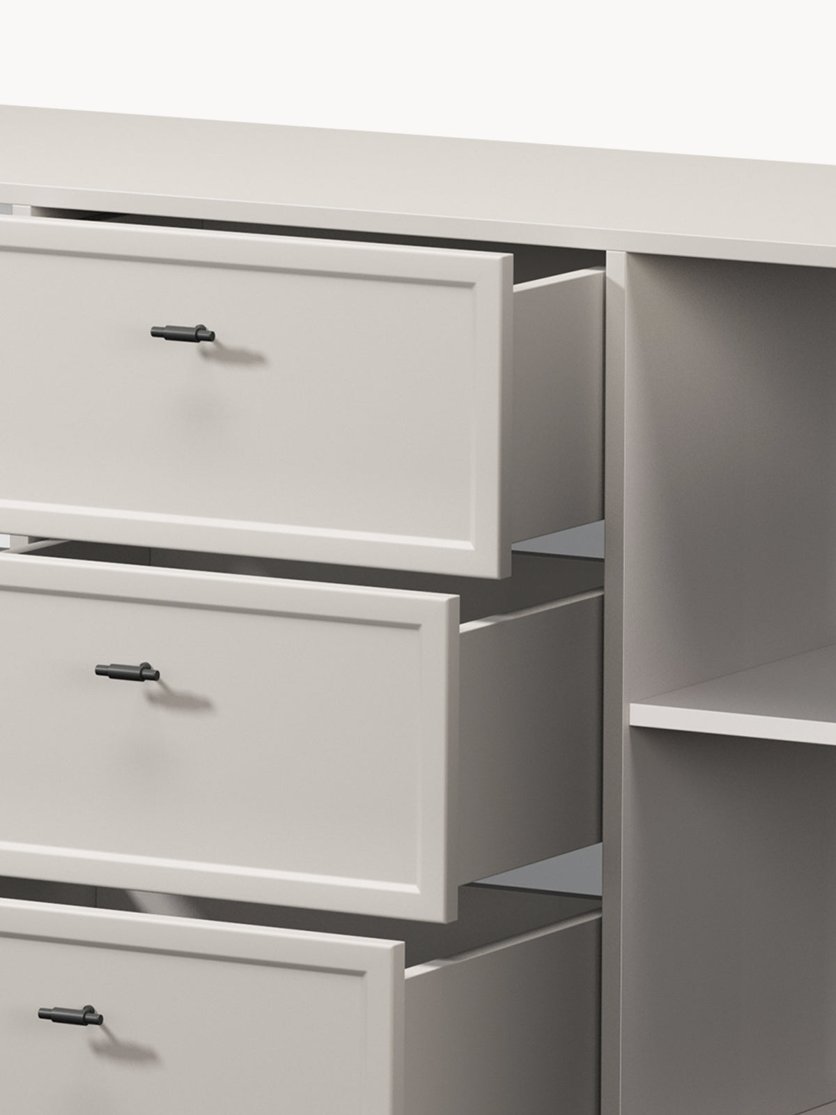 Komoda Lorini 150 cm se zásuvkami - kašmír / černá Úchytky T-bar / Rošt