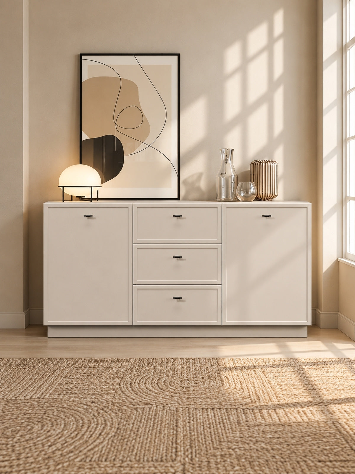 Komoda Lorini 150 cm se zásuvkami - kašmír / černá Úchytky T-bar
