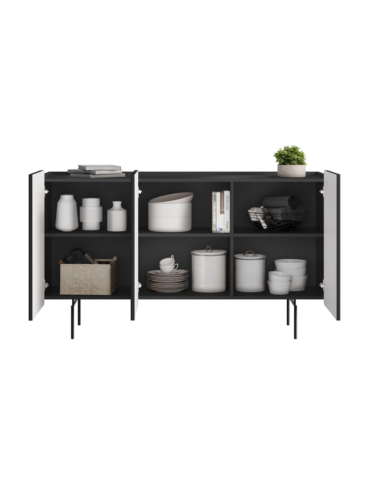 Komoda Malmi 150 cm - černá mat / černá nozki