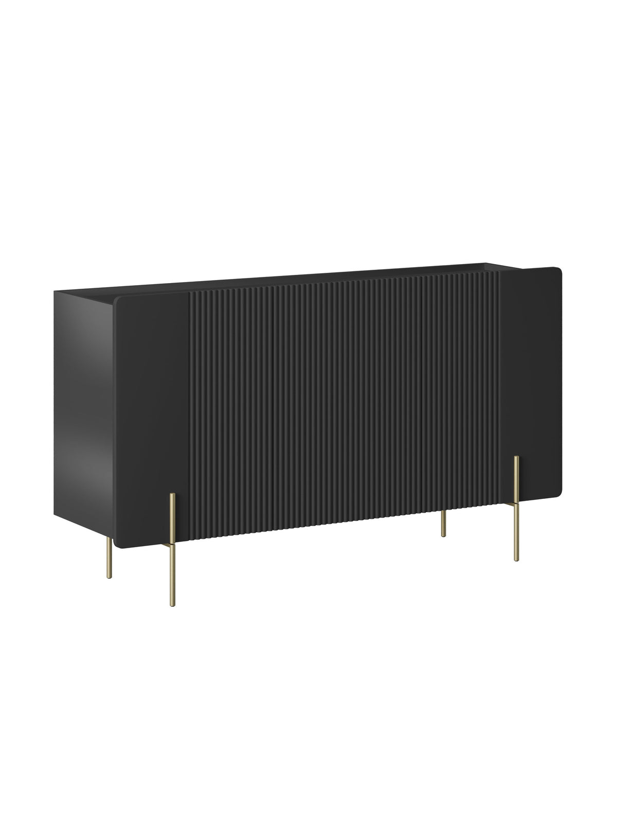 Komoda Malmi 150 cm třídveřová - černá mat / zlote nozki