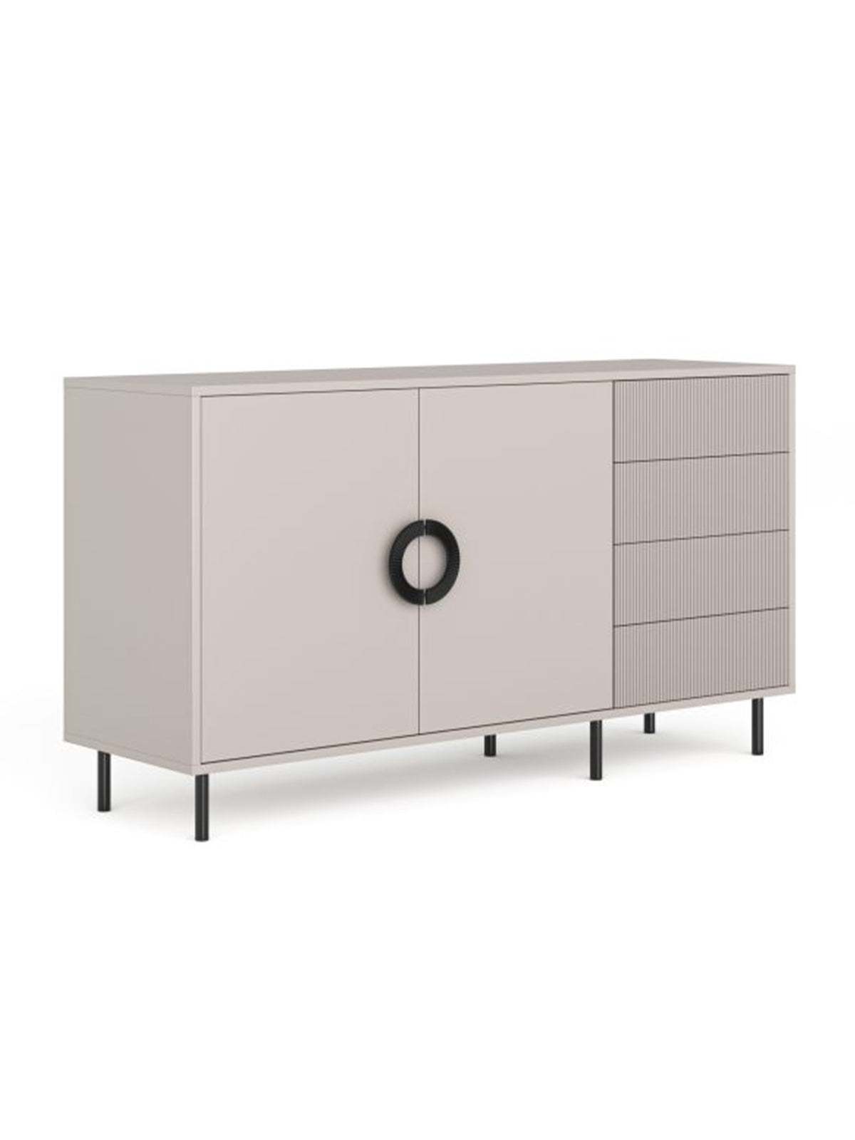 Komoda Nubo 150 cm dwudrzwiowa z czarnymi nogami i szufladami kaszmir