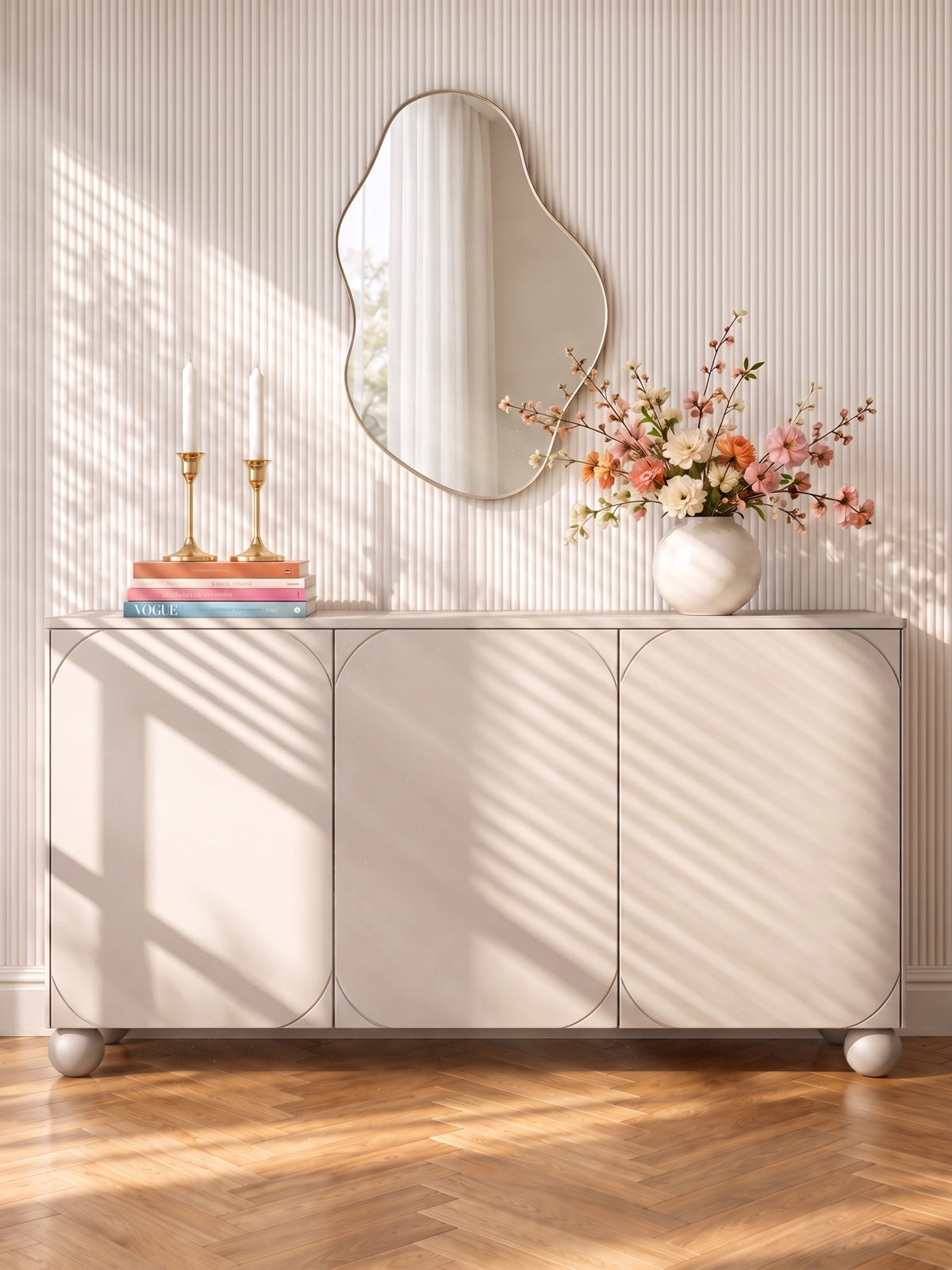 Komoda Sonatia II 150 cm třídveřová - kašmír / Nohy kule
