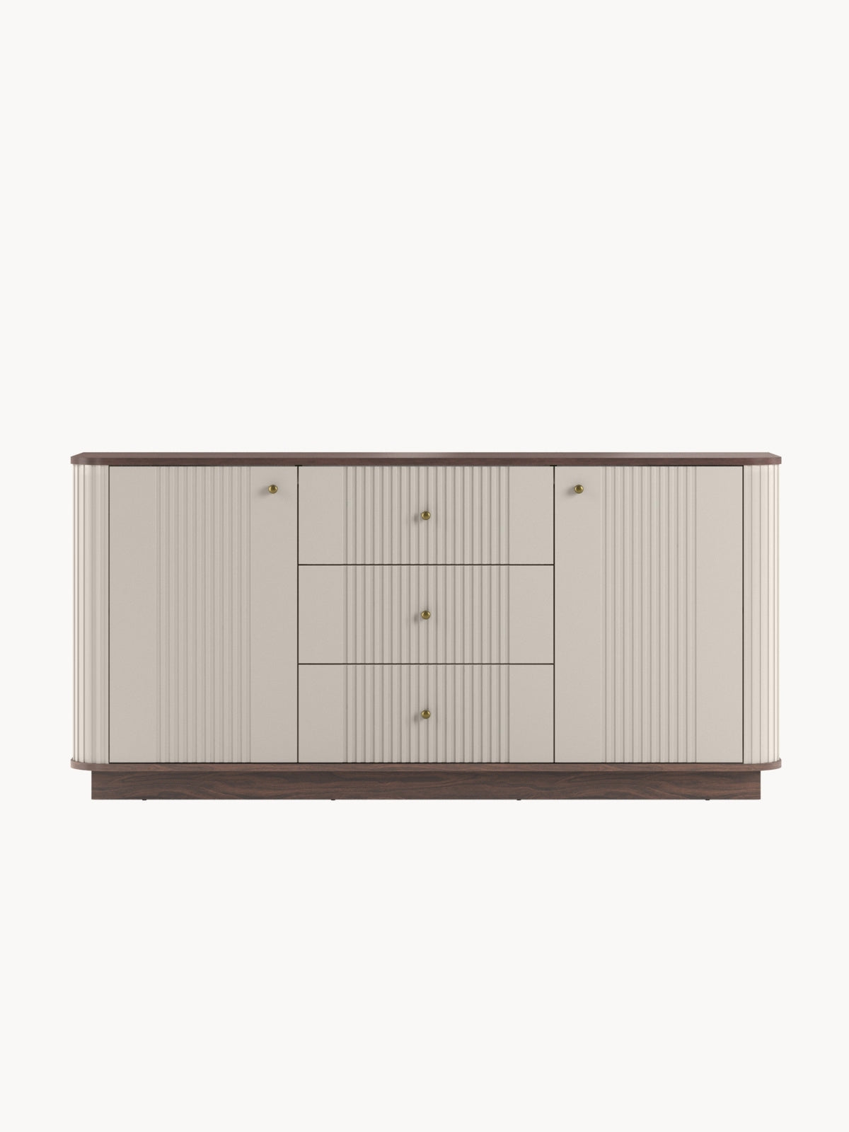 Komoda Vesper 160 cm se zásuvkami na soklu - kašmír / ořech / zlote Úchytky