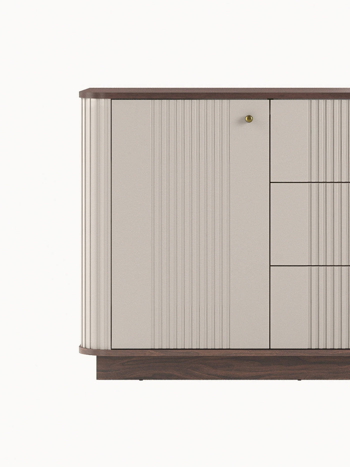 Komoda Vesper 160 cm se zásuvkami na soklu - kašmír / ořech / zlote Úchytky