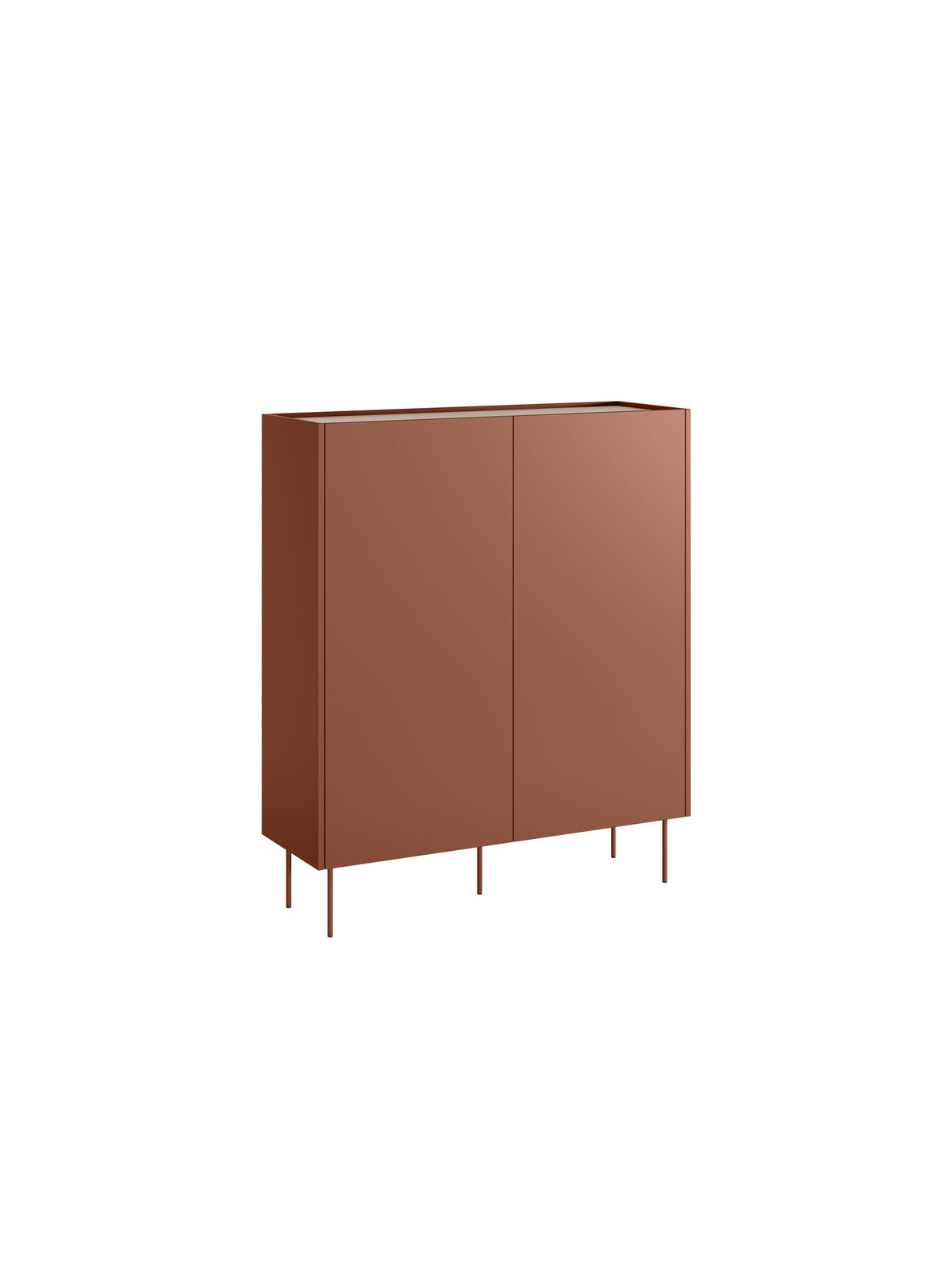 Komoda vysoká Desin 120 cm dvoudveřová z ukrytymi zásuvkami - ceramic red / dub nagano