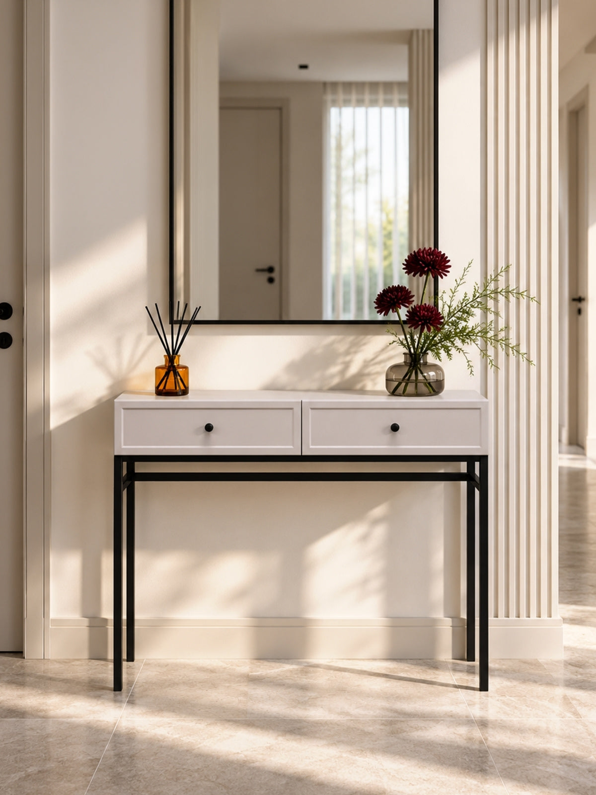 konzole Lorini 100 cm se zásuvkami - kašmír / černá Úchytky / Rošt