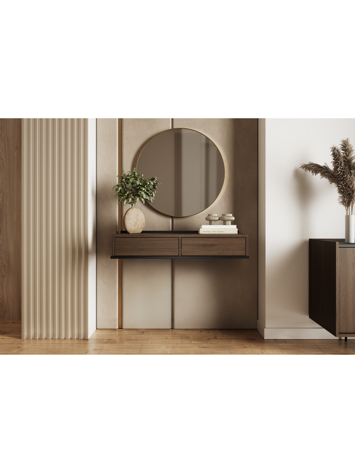 Konsola wisząca Zenar 100 cm z dwoma szufladami, orzech elegant z czarnym korpusem