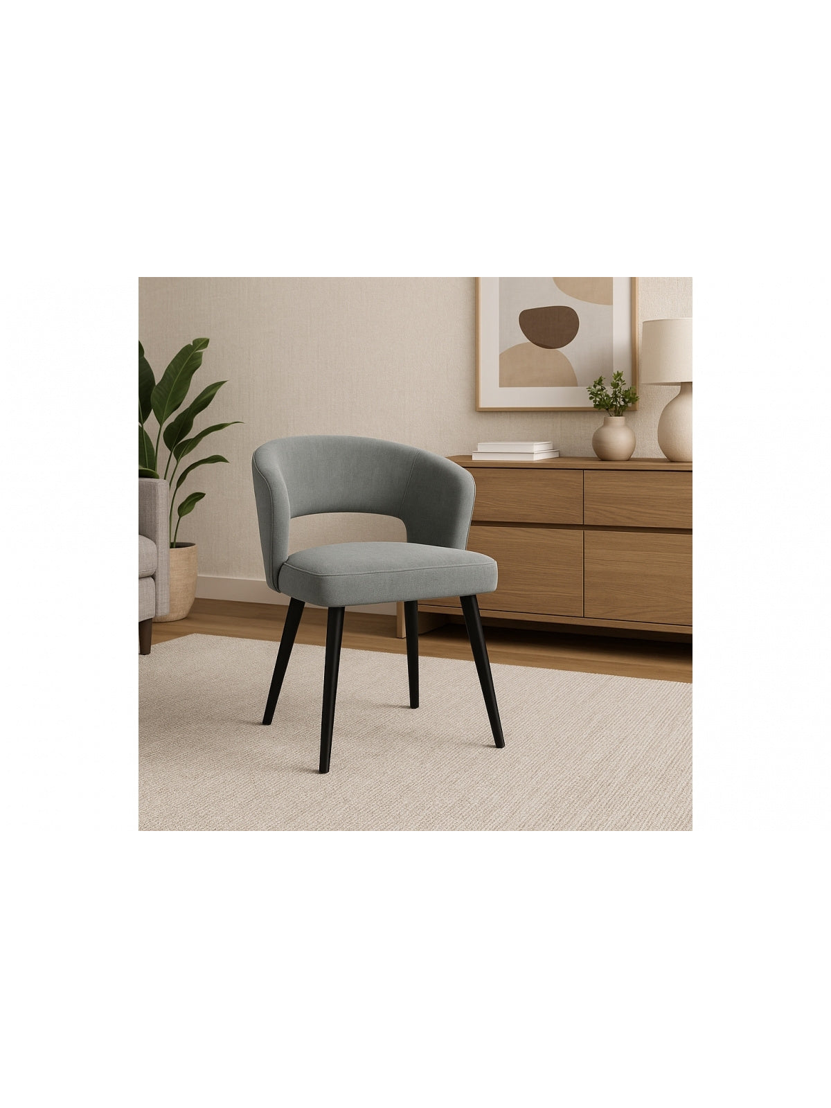 Krzesło drewniane Luna szary szenil Wind 90 z czarnymi nogami, widok z przodu