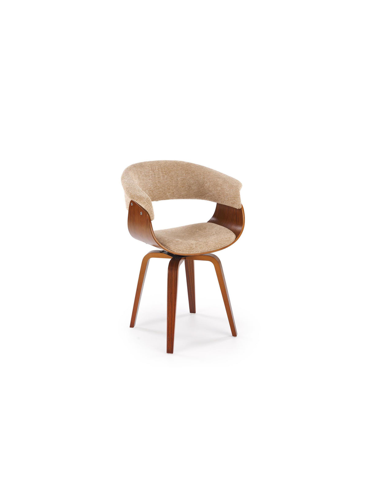Krzesło tapicerowane Fioren beżowy szenil z orzechowymi nogami i podłokietnikami, widok przód