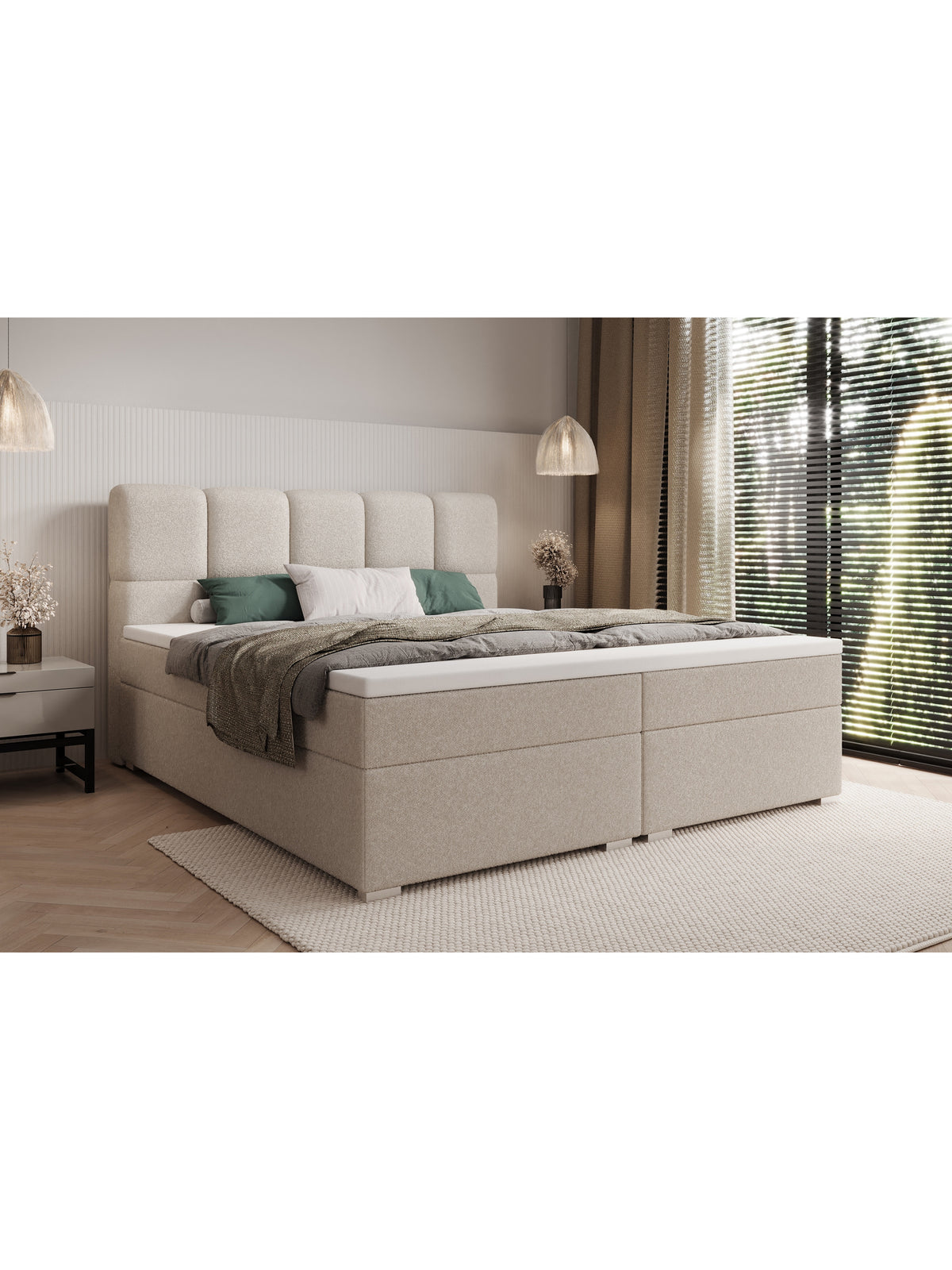 Kontinentální postel Carello 160x200 v tmavě béžové látce boucle Quelle 05