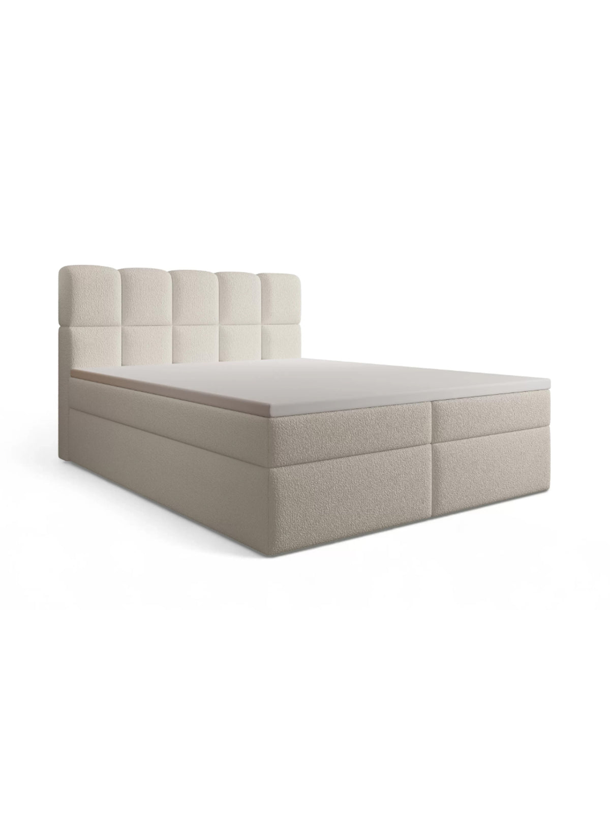 Kontinentální postel Carello 160x200 v tmavě béžové látce boucle Quelle 05 s úložným prostorem