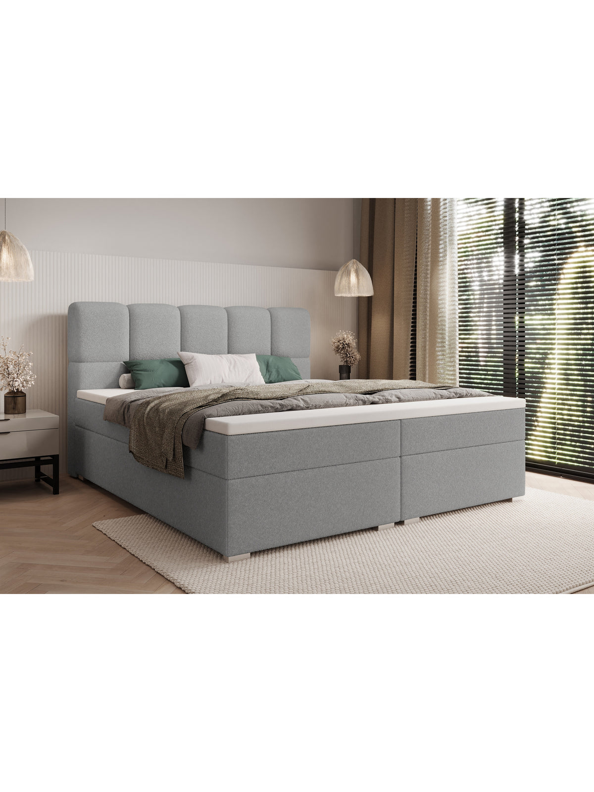 Continental postel Carello 180x200 v šedé tkanině boucle Quelle 83, pohled na čelo a přední stranu