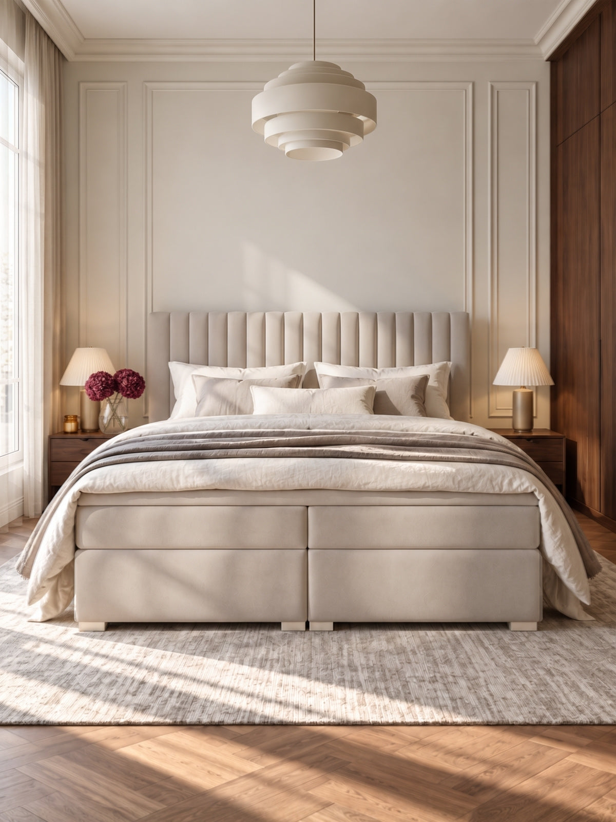 Postel boxspring Solani 180x200 s úložním prostorem - béžová samet Castel 15