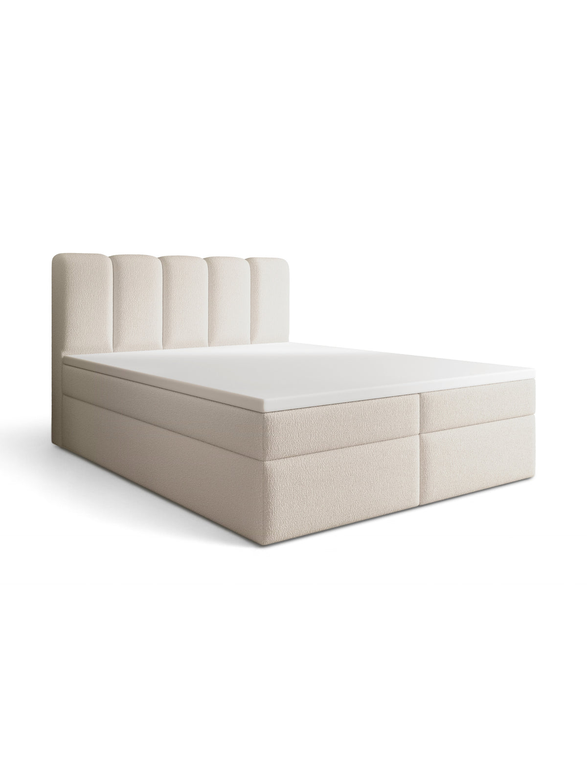Kontinentální postel Tenor 160x200 béžová bouclé s úložným prostorem, pohled zepředu