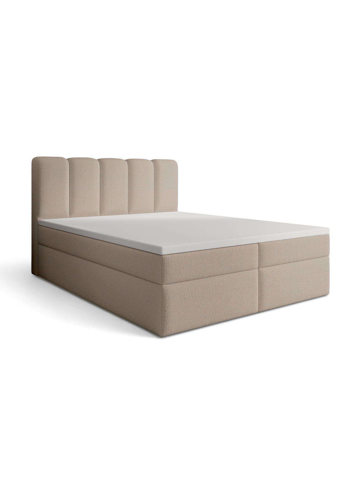 Kontinentální postel Tenor 160x200 v tmavě béžovém boucle látce s vysokým čelem