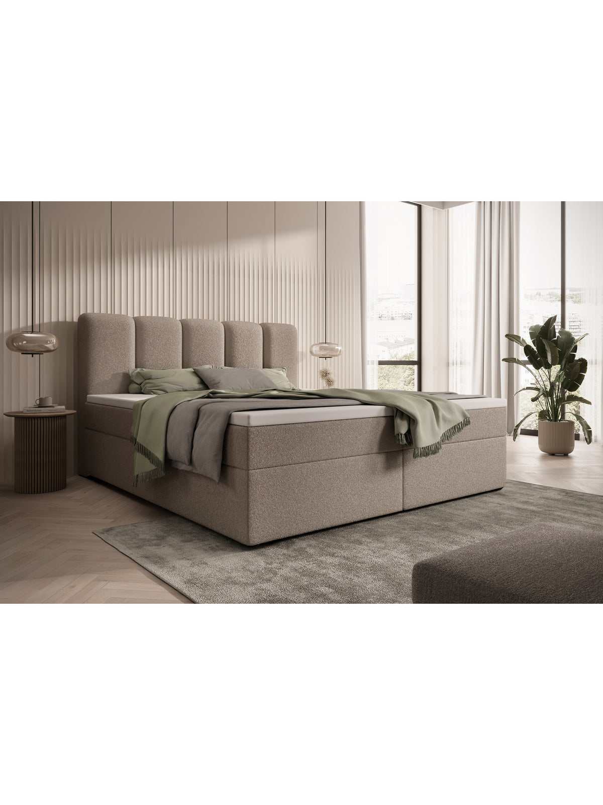Kontinentální postel Tenor 160x200 tmavě béžová boucle Quelle 05 s úložným prostorem