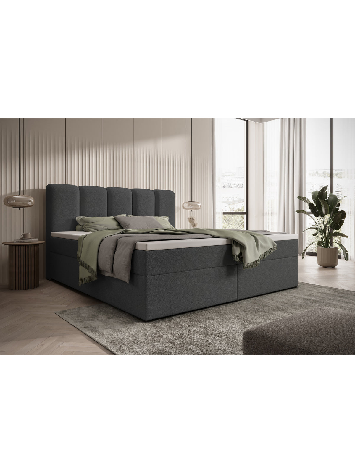 Kontinentální postel Tenor 180x200 tmavě šedá boucle s úložným prostorem