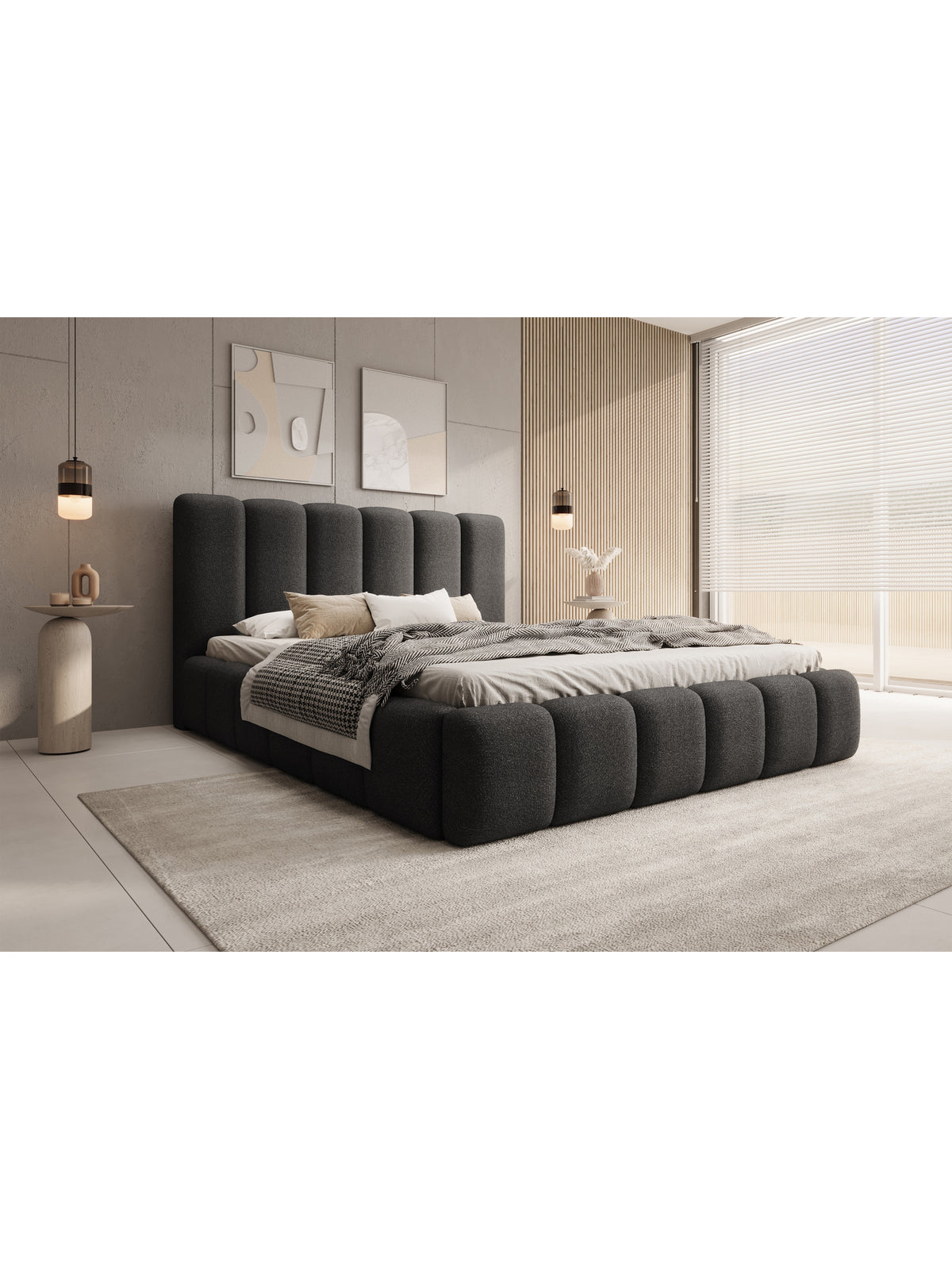 Čalouněná postel Aura 160x200 tmavě šedá bouclé bok