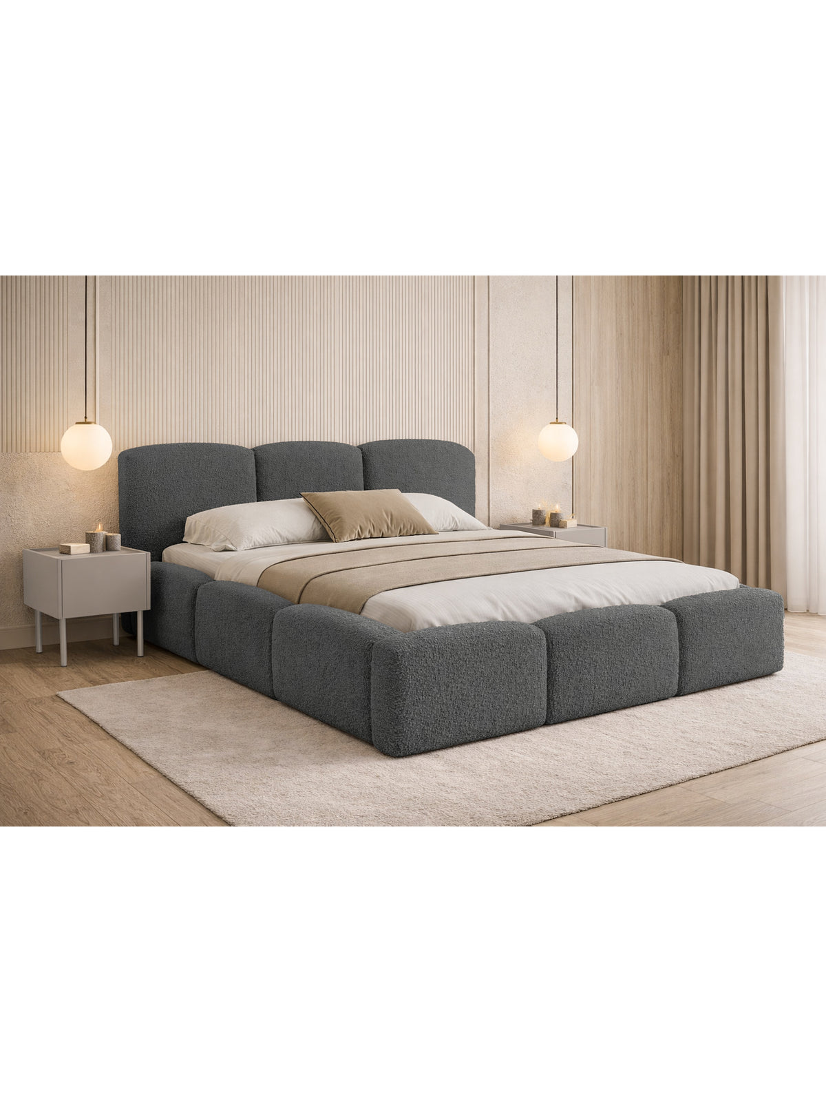 Čalouněná postel Marios 180x200 tmavě šedá boucle Quelle 92 s úložným prostorem