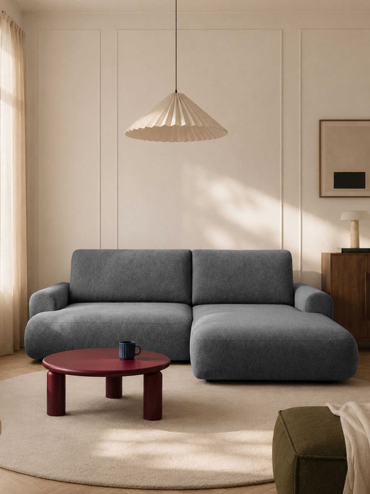 Narożnik Lotulis Mini prawostronny w szarym szenilu Vibe 95, nowoczesny design